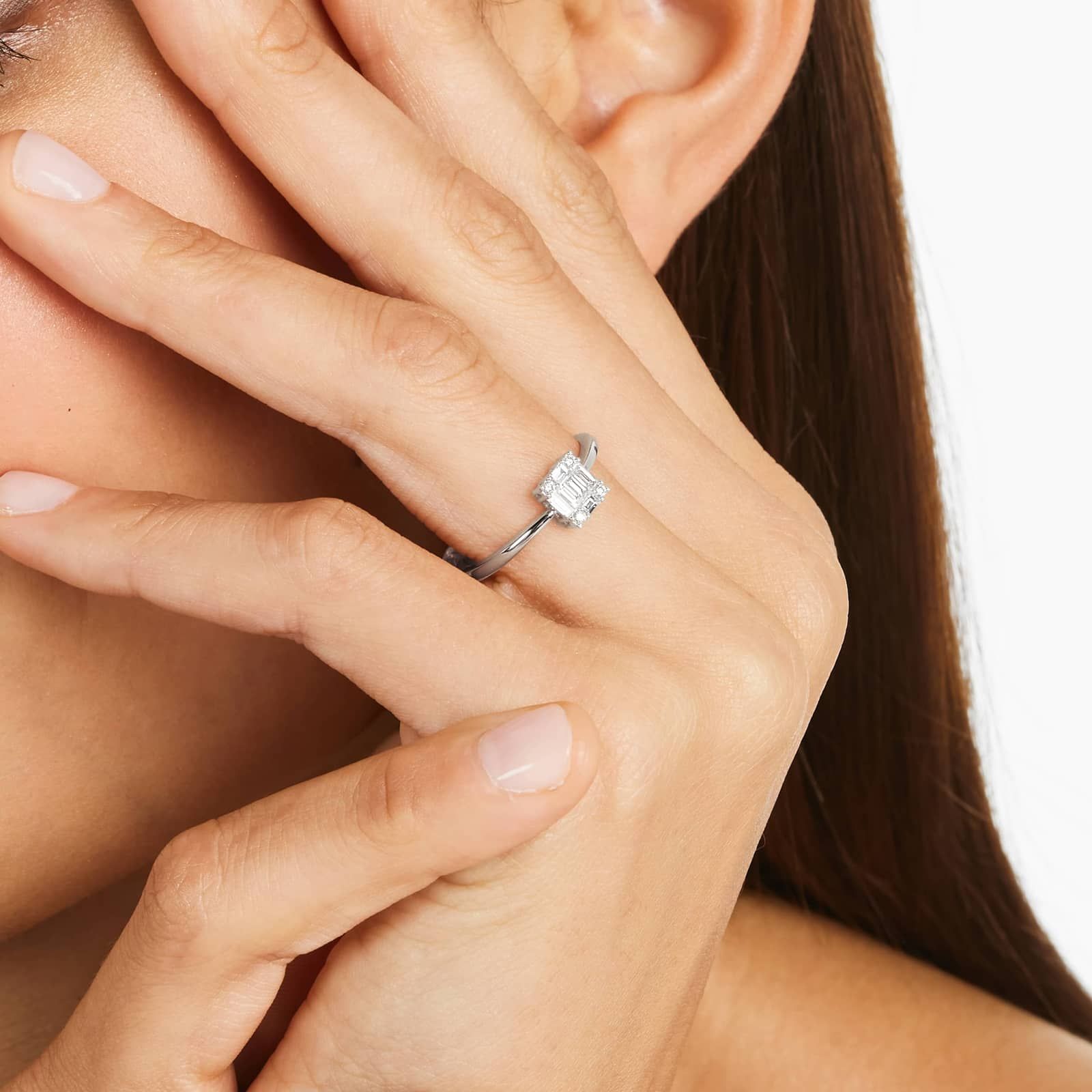 Petite Composite Diamond Ring In 14K White Gold