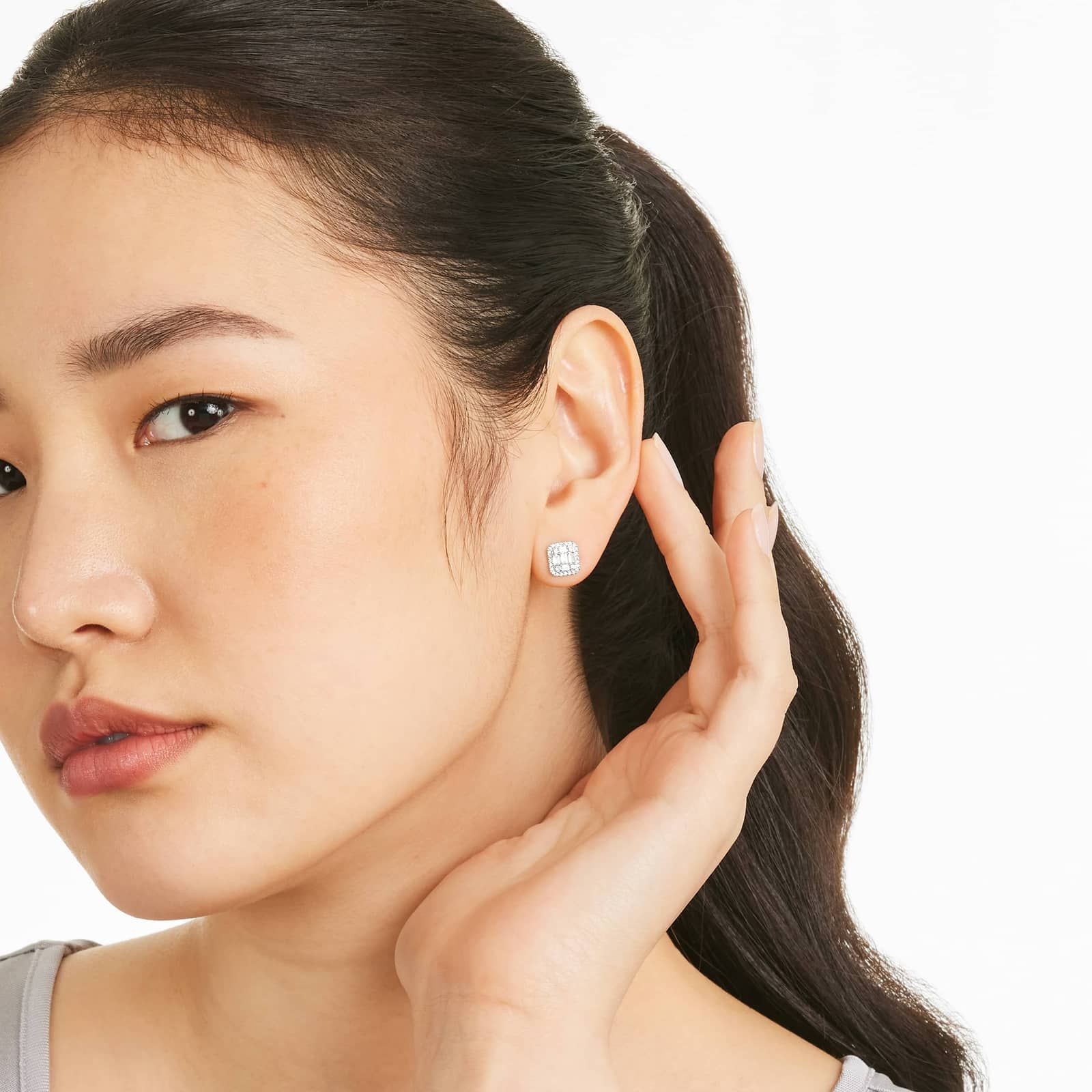 Petite Composite Diamond Stud Earrings In 14K White Gold