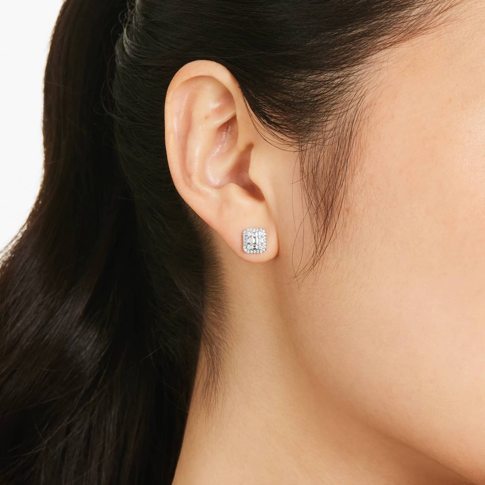 Petite Composite Diamond Stud Earrings In 14K White Gold