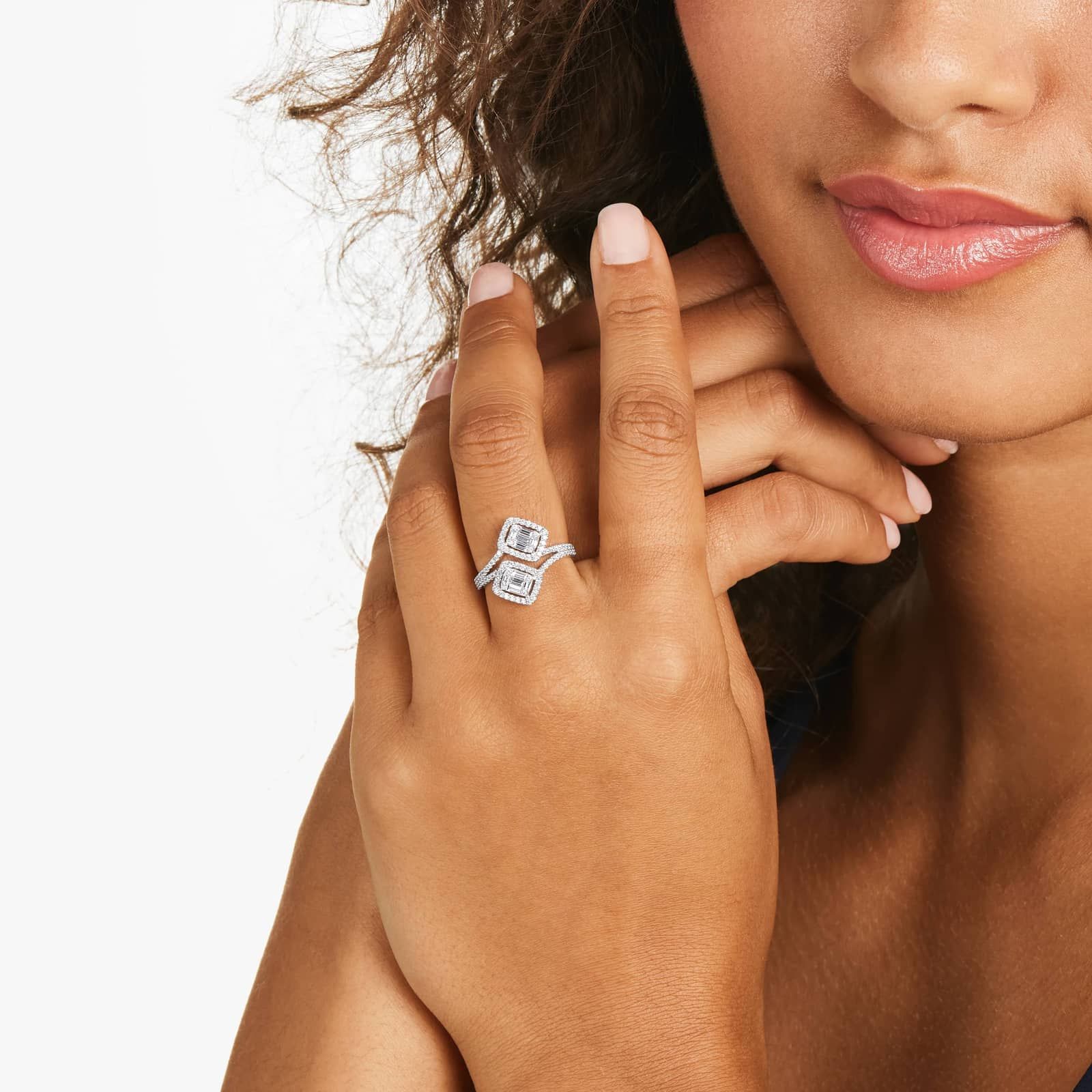 Bypass Composite Diamond Ring In 14K White Gold