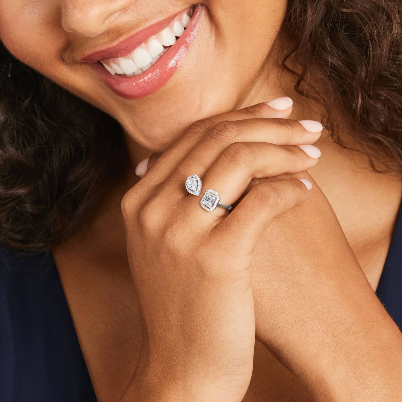 Fancy Composite Open Diamond Ring In 14K White Gold