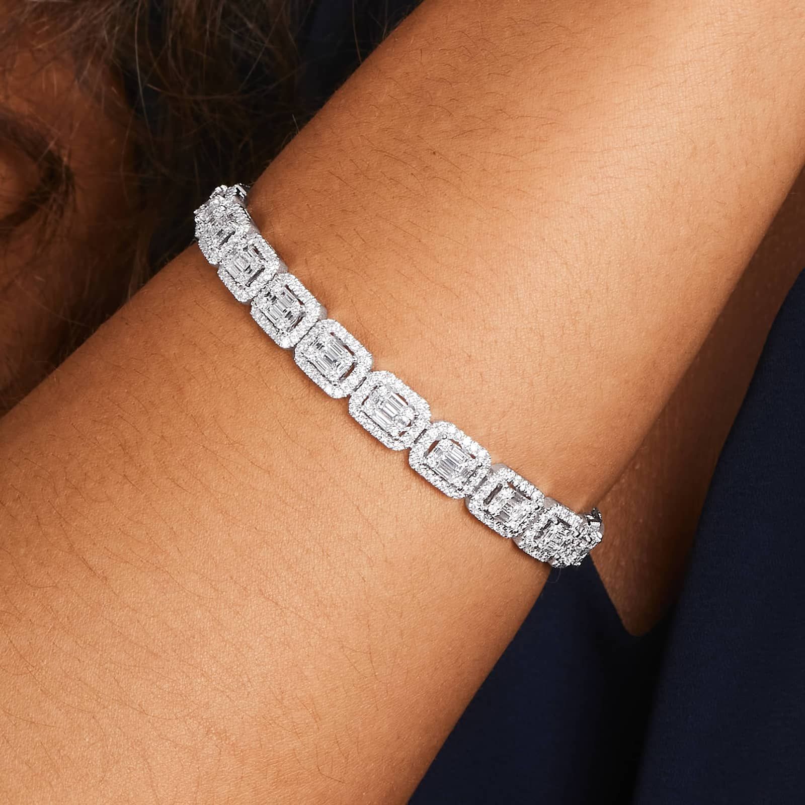 Composite Line Diamond Bracelet In 14K White Gold