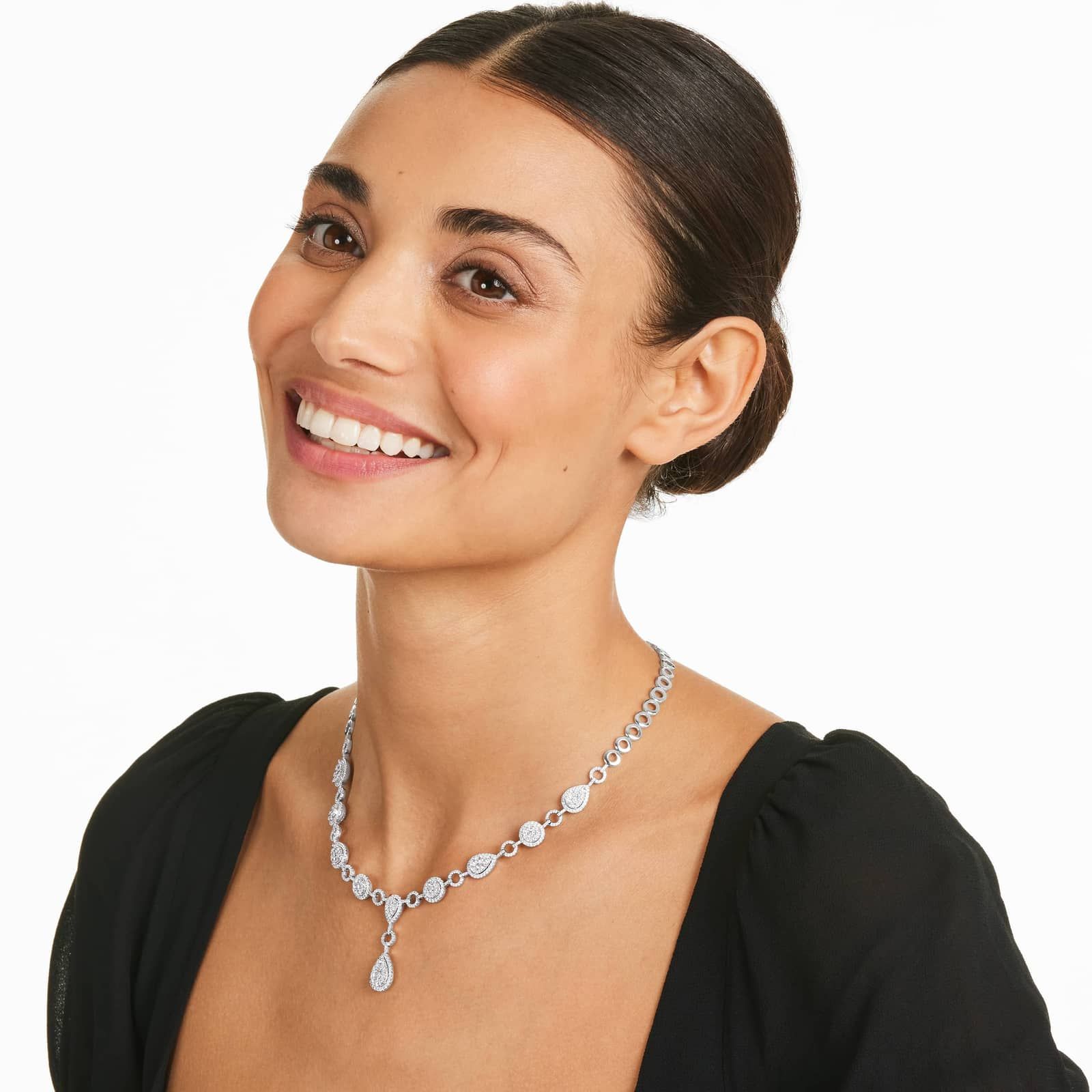 Fancy Composite Statement Drop Necklace In 14K White Gold