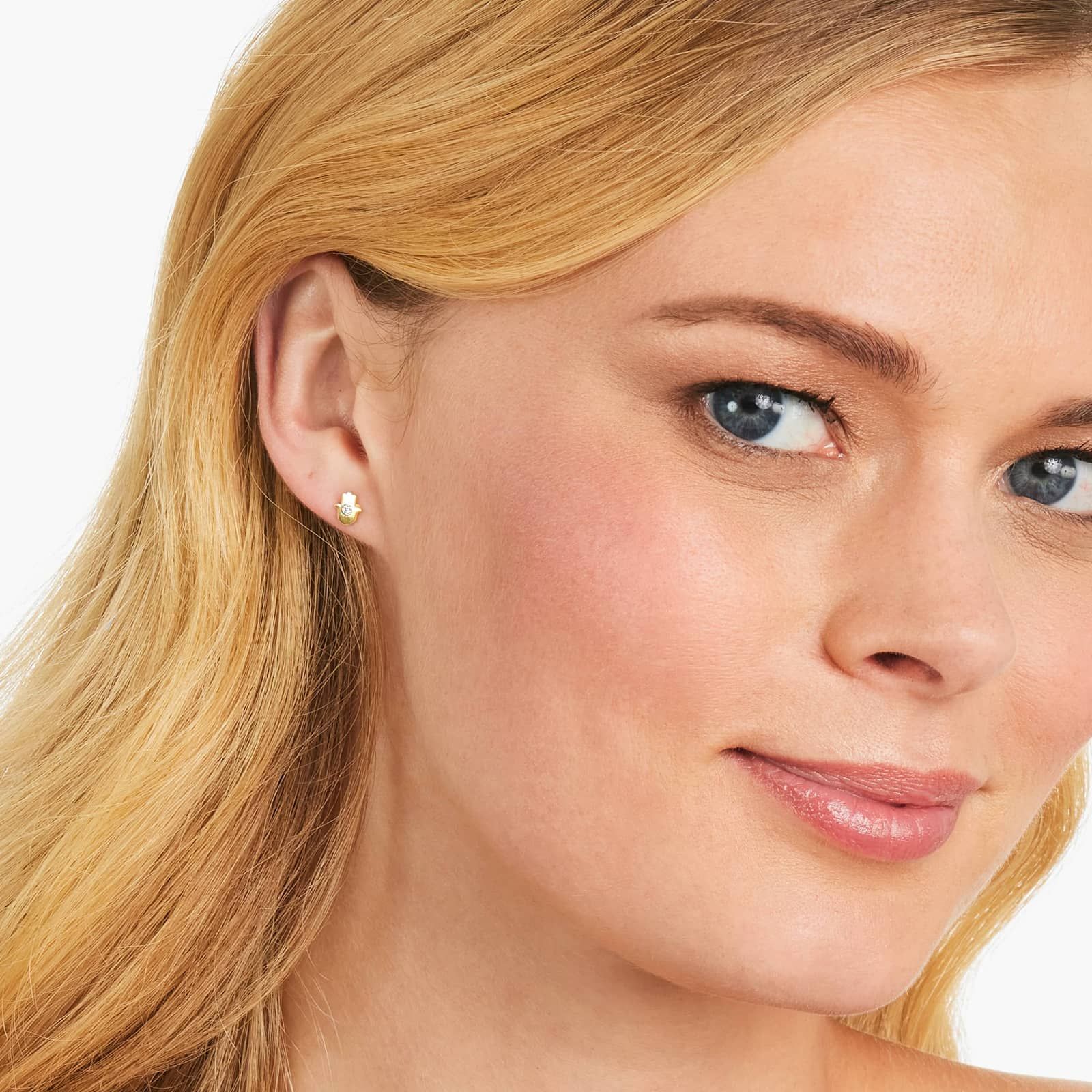 Hamsa Diamond Stud Earrings In 14K Yellow Gold