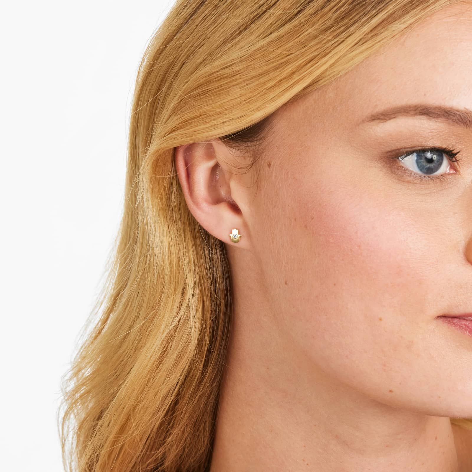 Hamsa Diamond Stud Earrings In 14K Yellow Gold