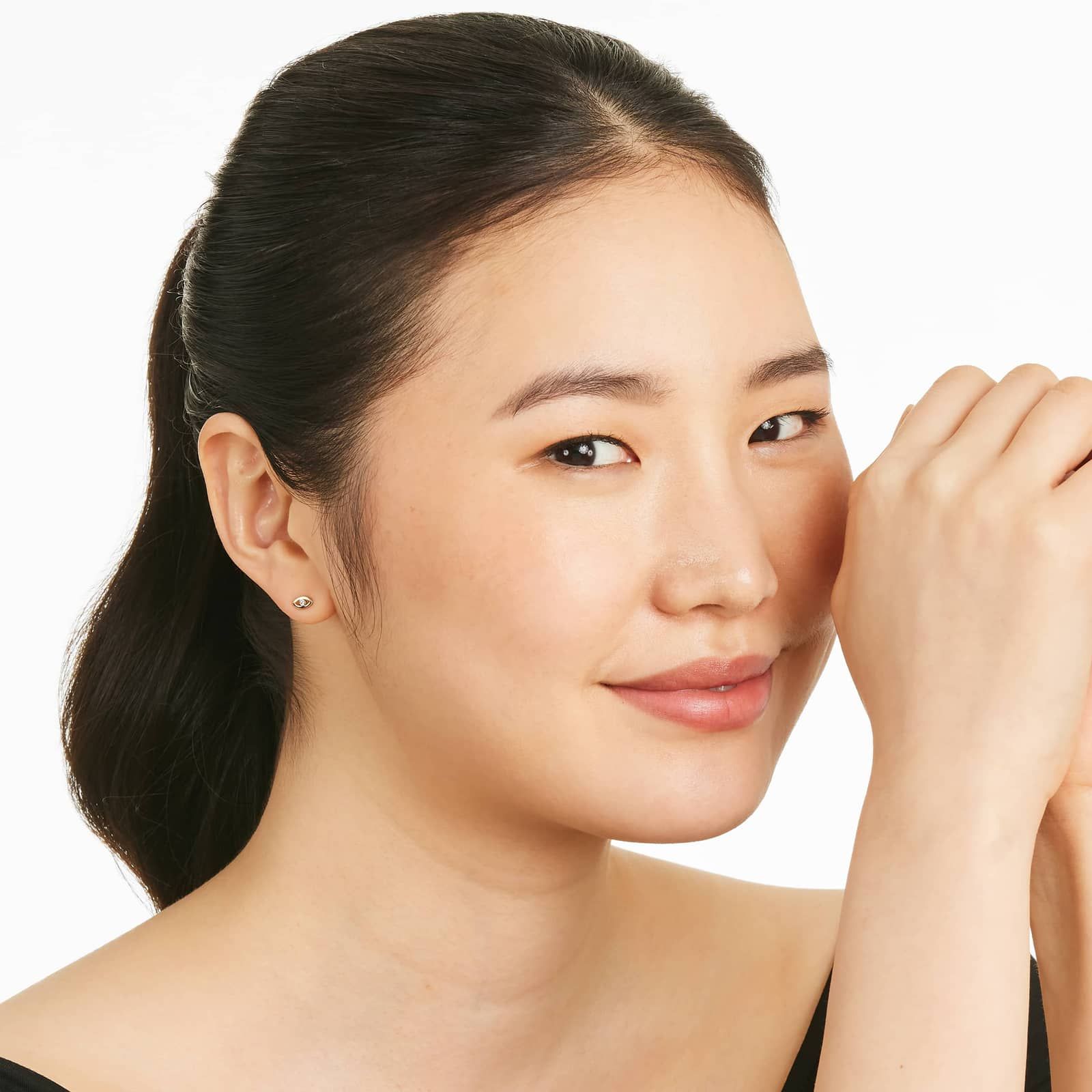 Evil Eye Diamond Stud Earrings In 14K Yellow Gold