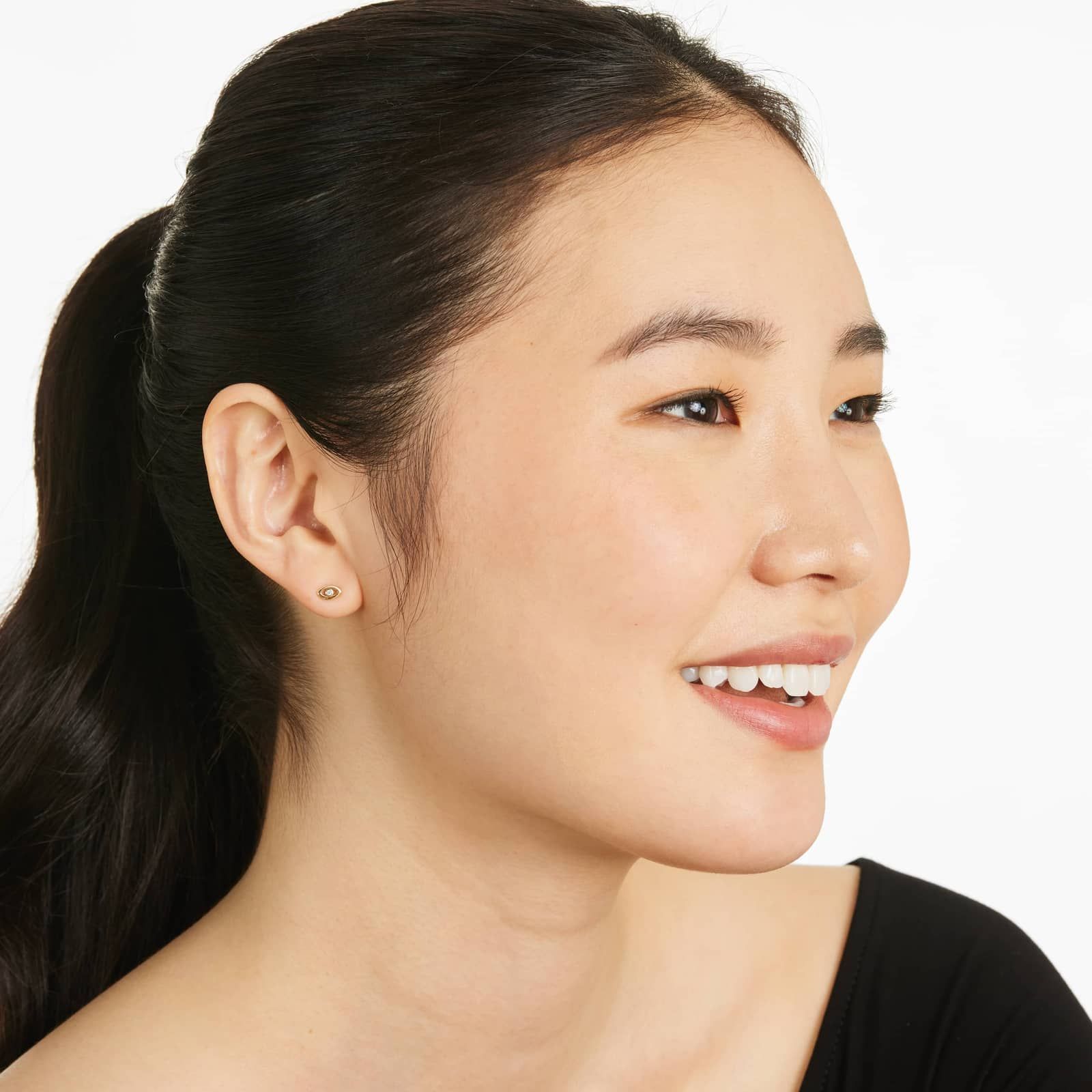 Evil Eye Diamond Stud Earrings In 14K Yellow Gold