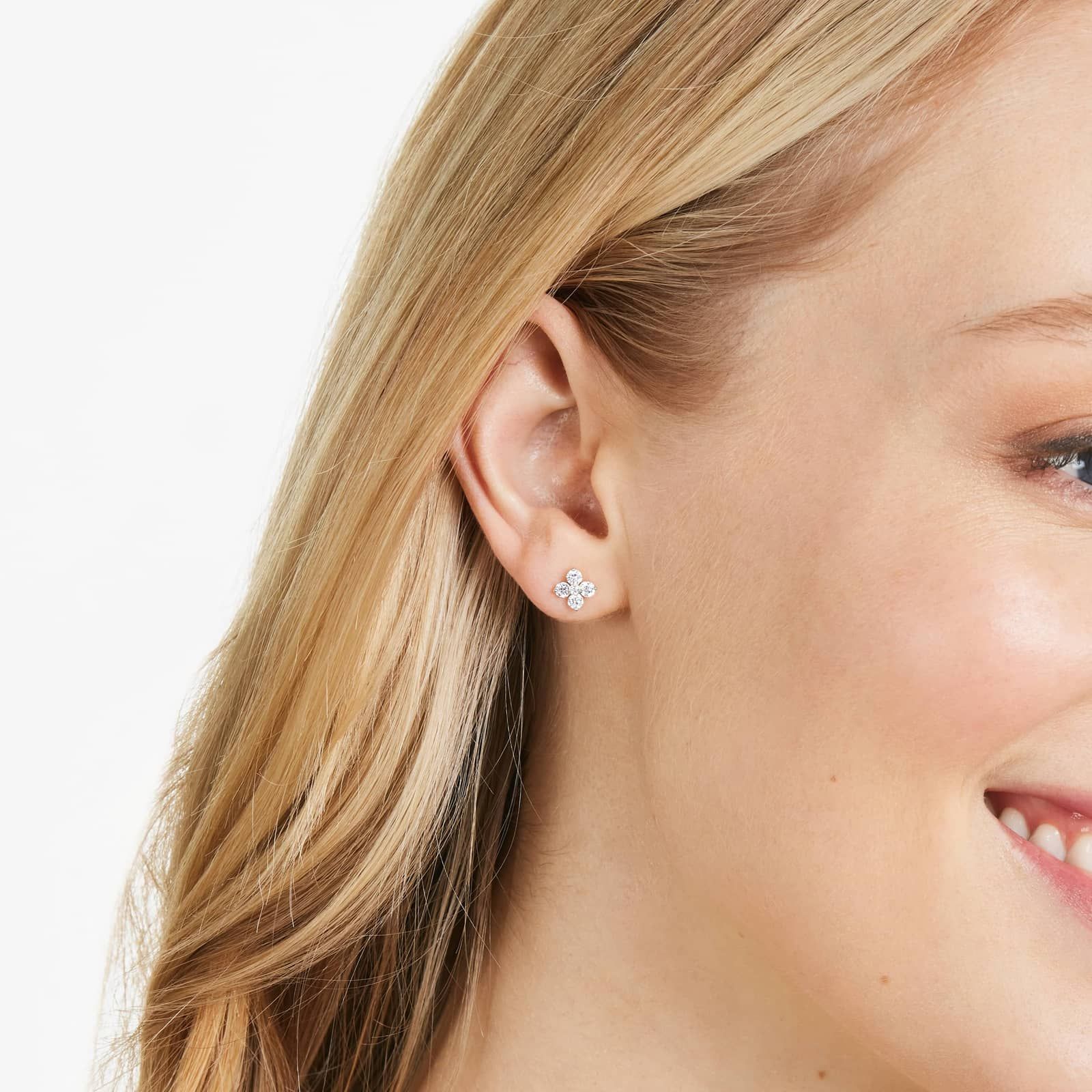 14K White Gold Blossom Lab-Grown Diamond Stud Earrings