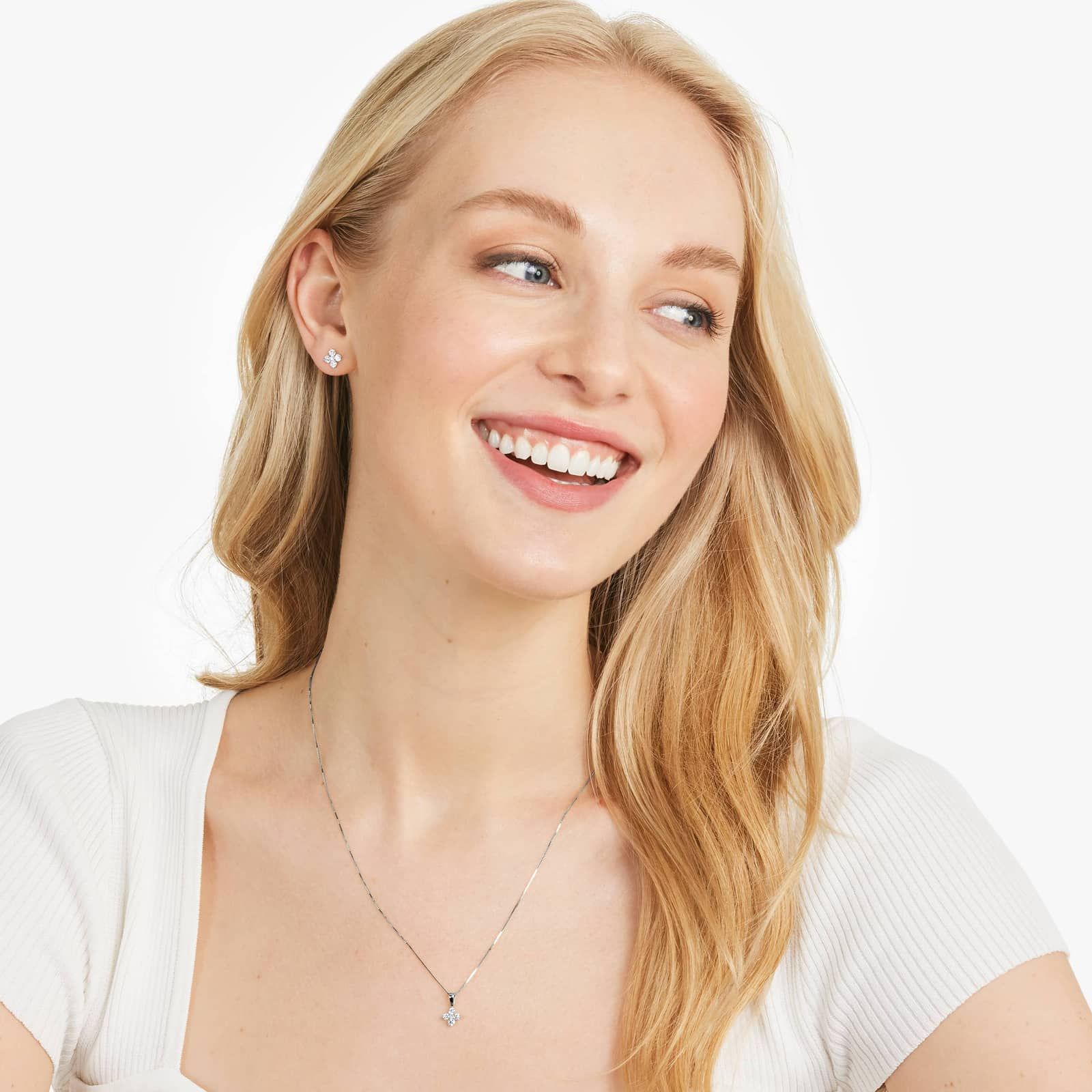 14K White Gold Blossom Lab-Grown Diamond Stud Earrings