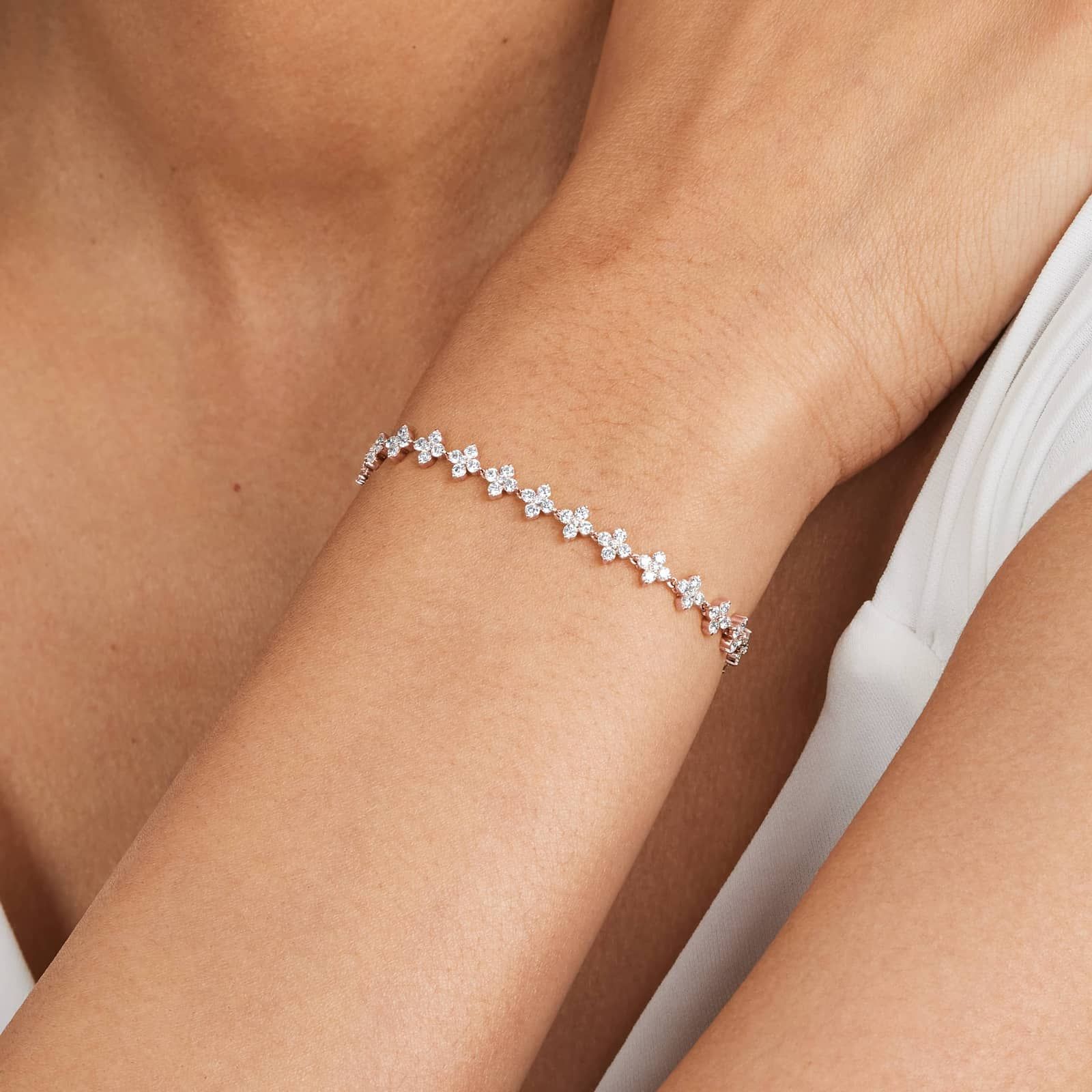 Lab-Grown Diamond Blossom Tennis Bracelet In 14K Rose Gold