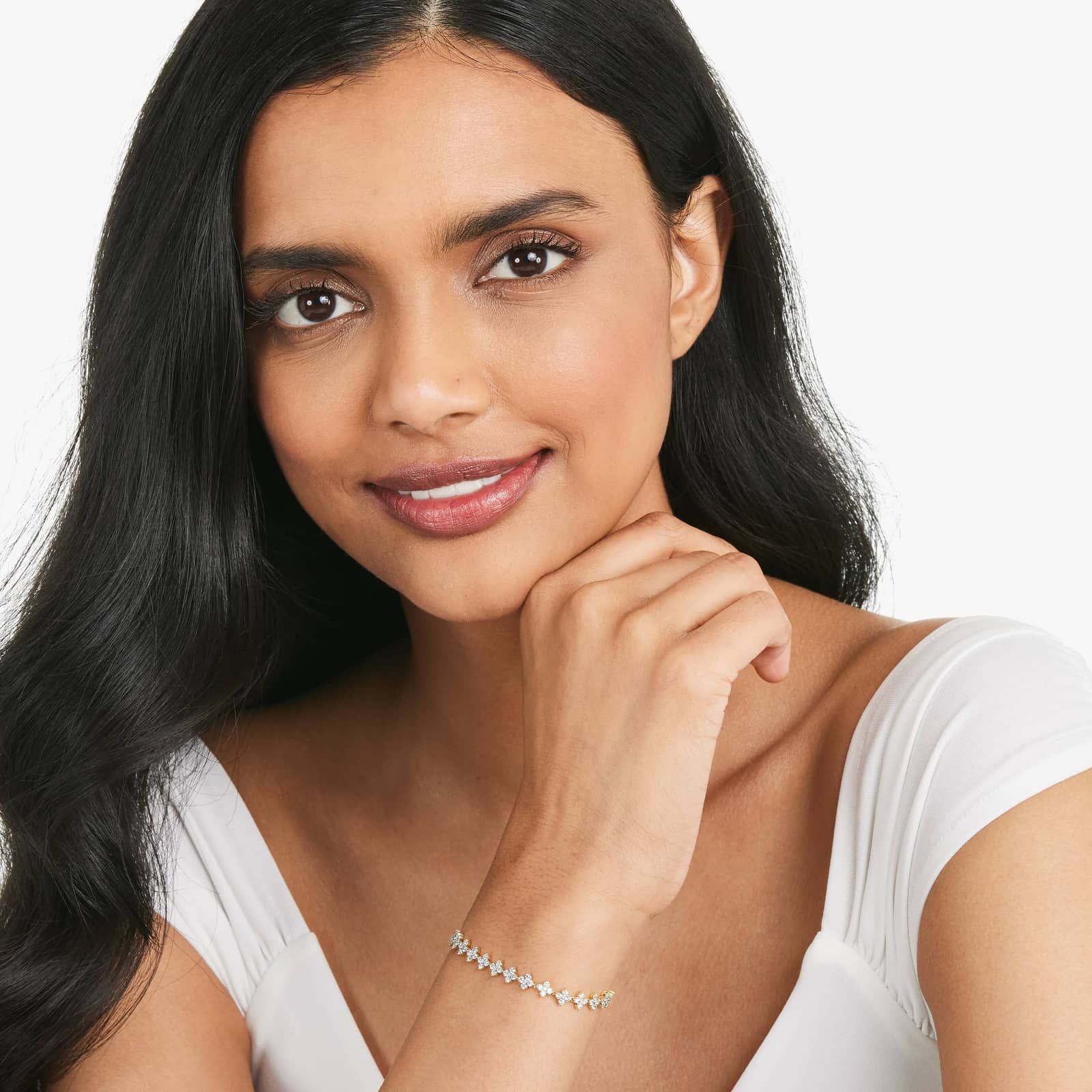 Lab-Grown Diamond Blossom Tennis Bracelet In 14K Yellow Gold