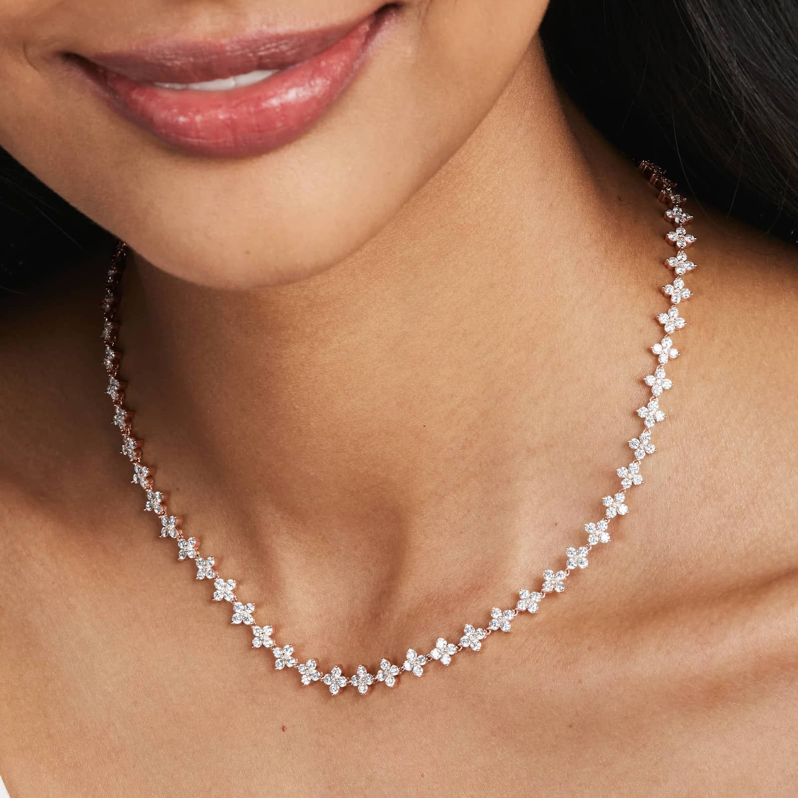 14K Rose Gold Blossom Lab-Grown Diamond Tennis Necklace