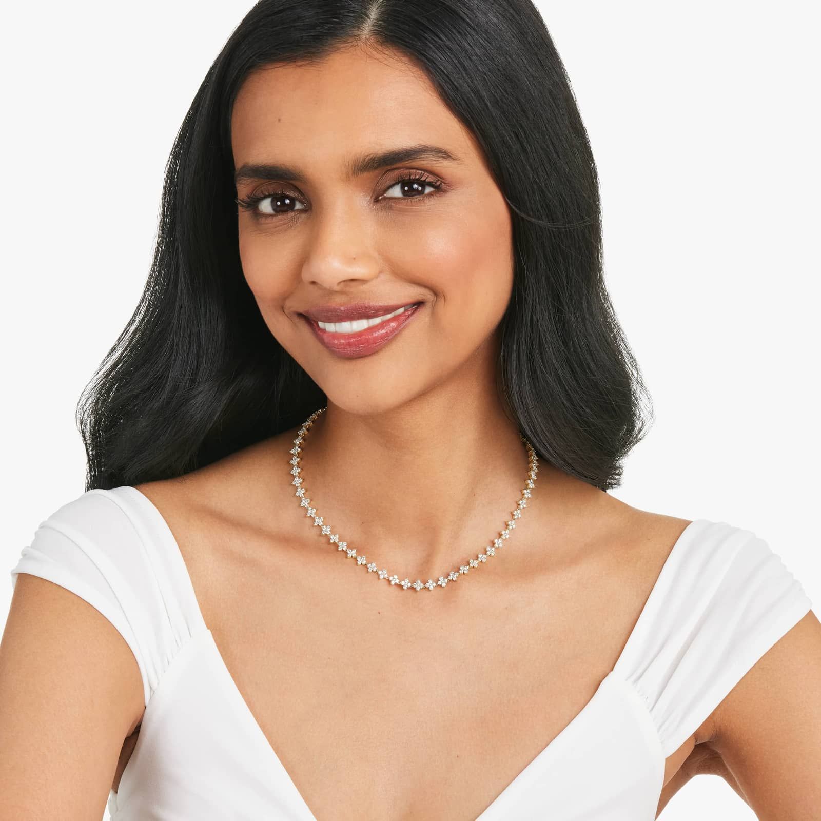 14K Yellow Gold Blossom Lab-Grown Diamond Tennis Necklace