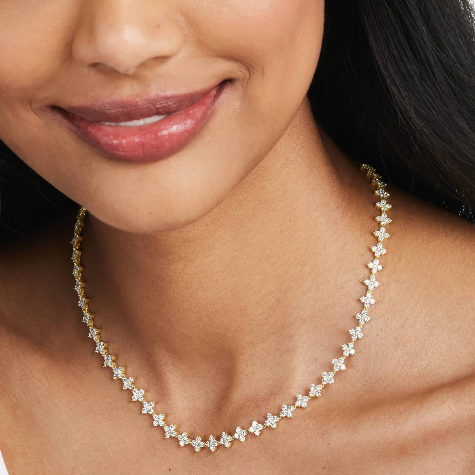 14K Yellow Gold Blossom Lab-Grown Diamond Tennis Necklace