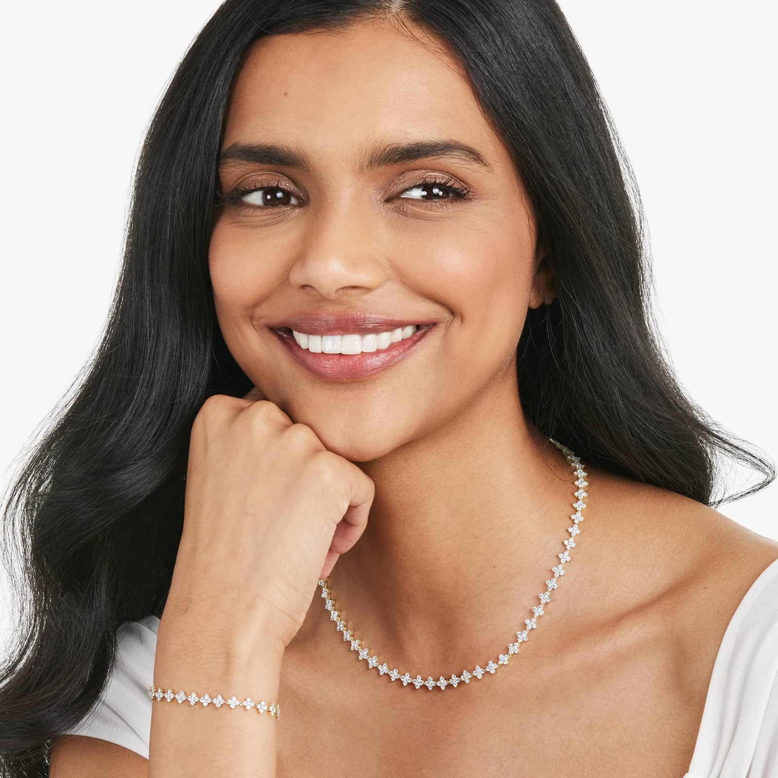 14K Yellow Gold Blossom Lab-Grown Diamond Tennis Necklace