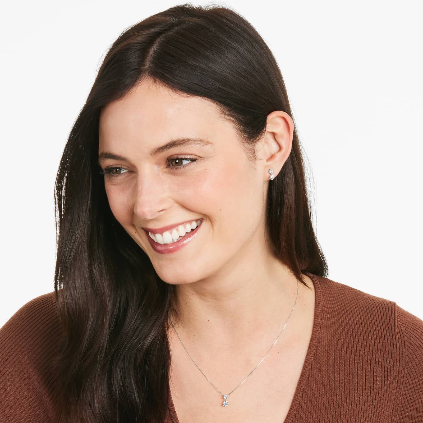 14K White Gold Lab-Grown Diamond Drop Stud Earrings