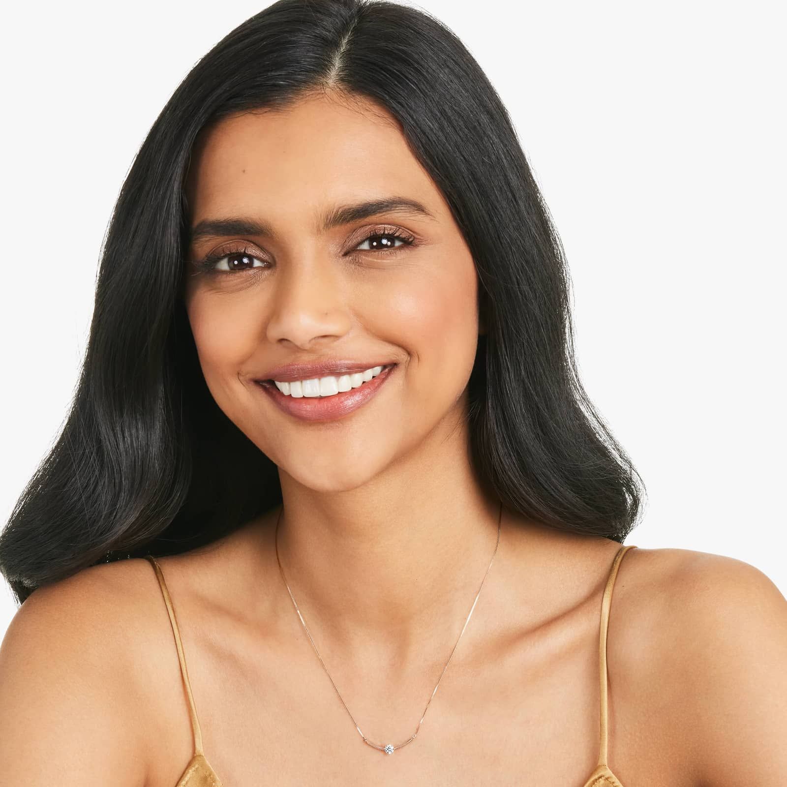 Lab-Grown Diamond Solitaire Smile Necklace In 14K Rose Gold