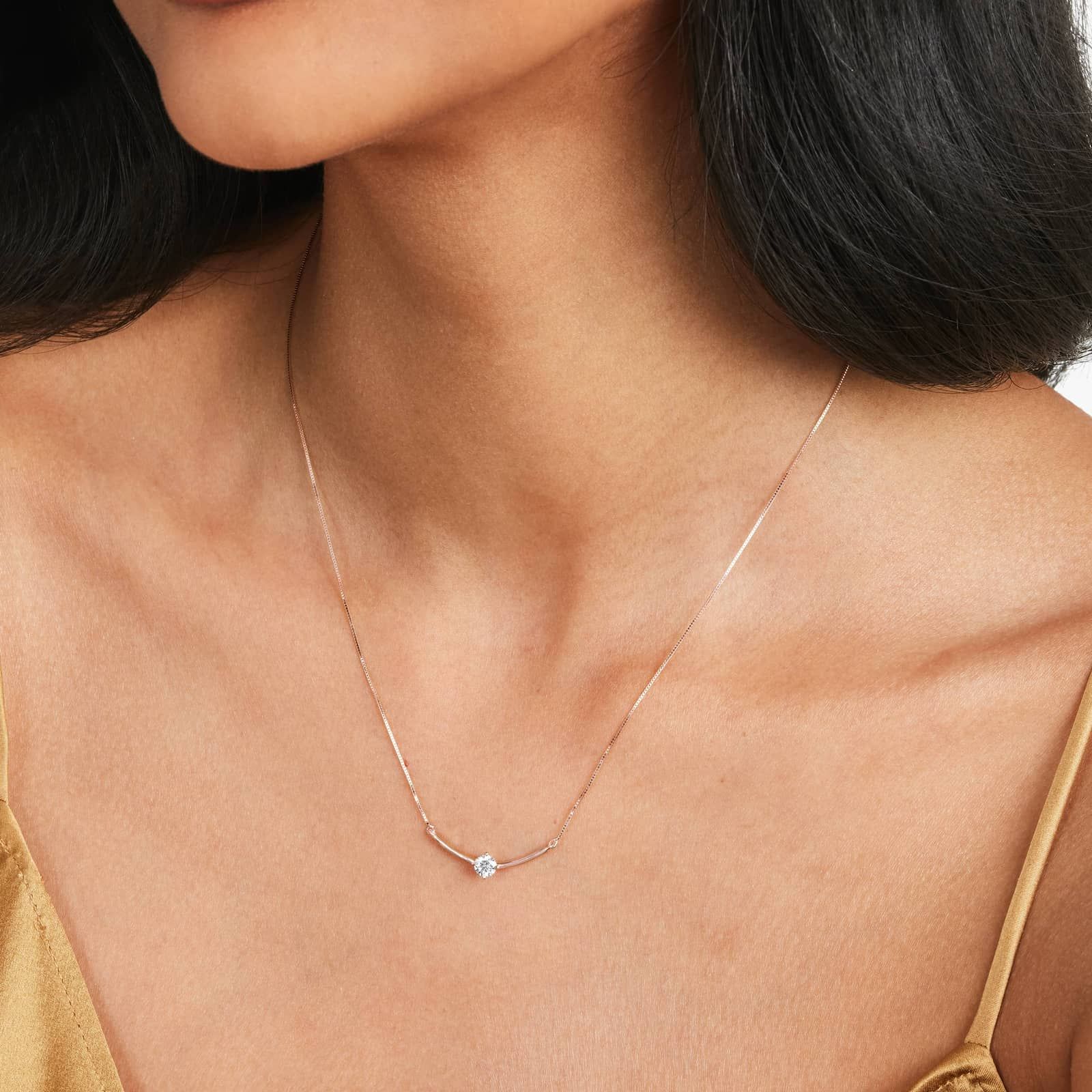 Lab-Grown Diamond Solitaire Smile Necklace In 14K Rose Gold