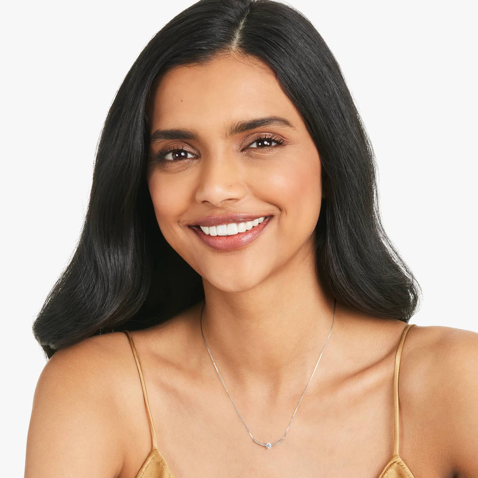Lab-Grown Diamond Solitaire Smile Necklace In 14K White Gold