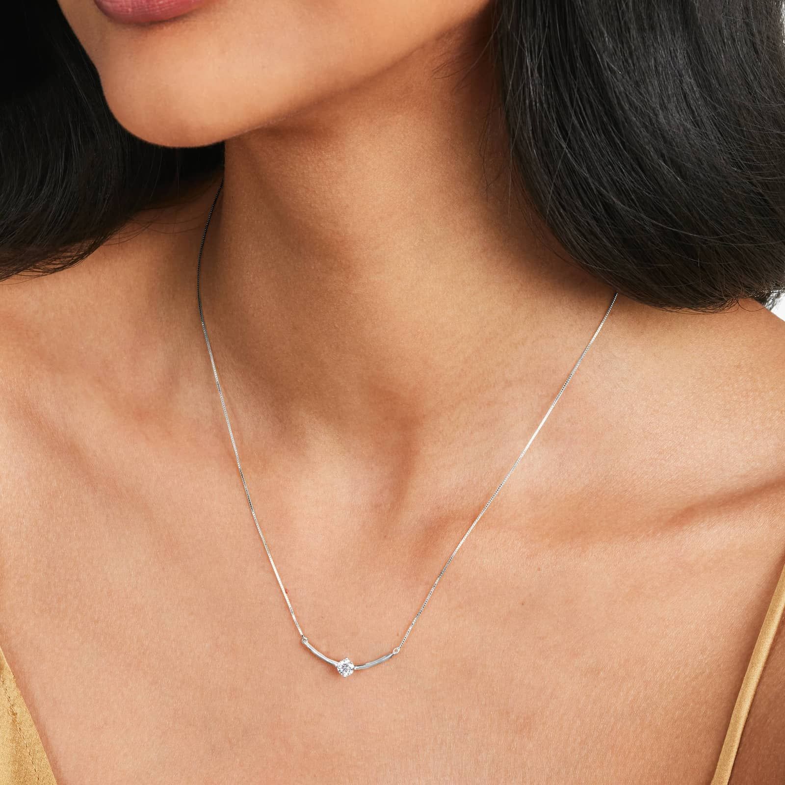 Lab-Grown Diamond Solitaire Smile Necklace In 14K White Gold