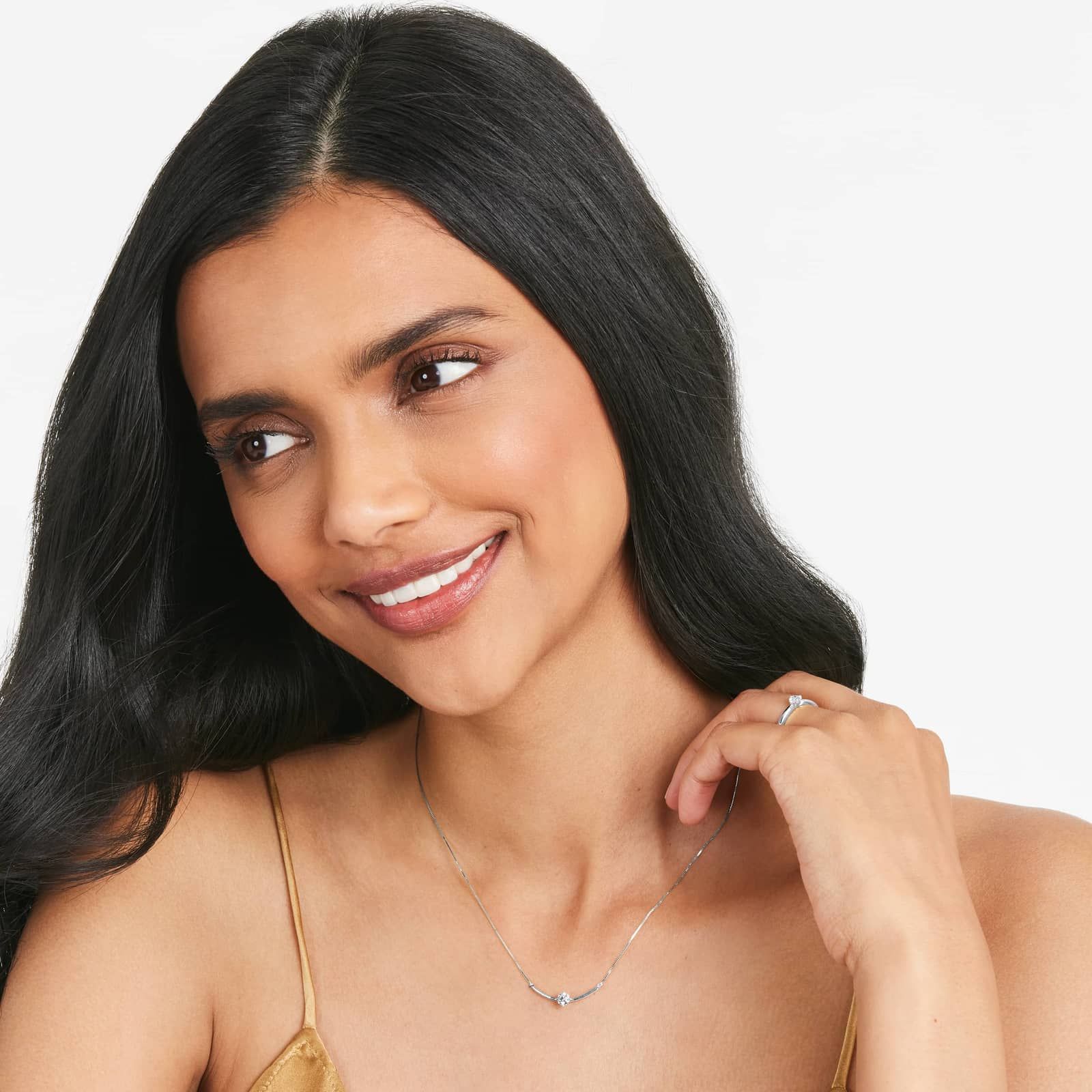 Lab-Grown Diamond Solitaire Smile Necklace In 14K White Gold