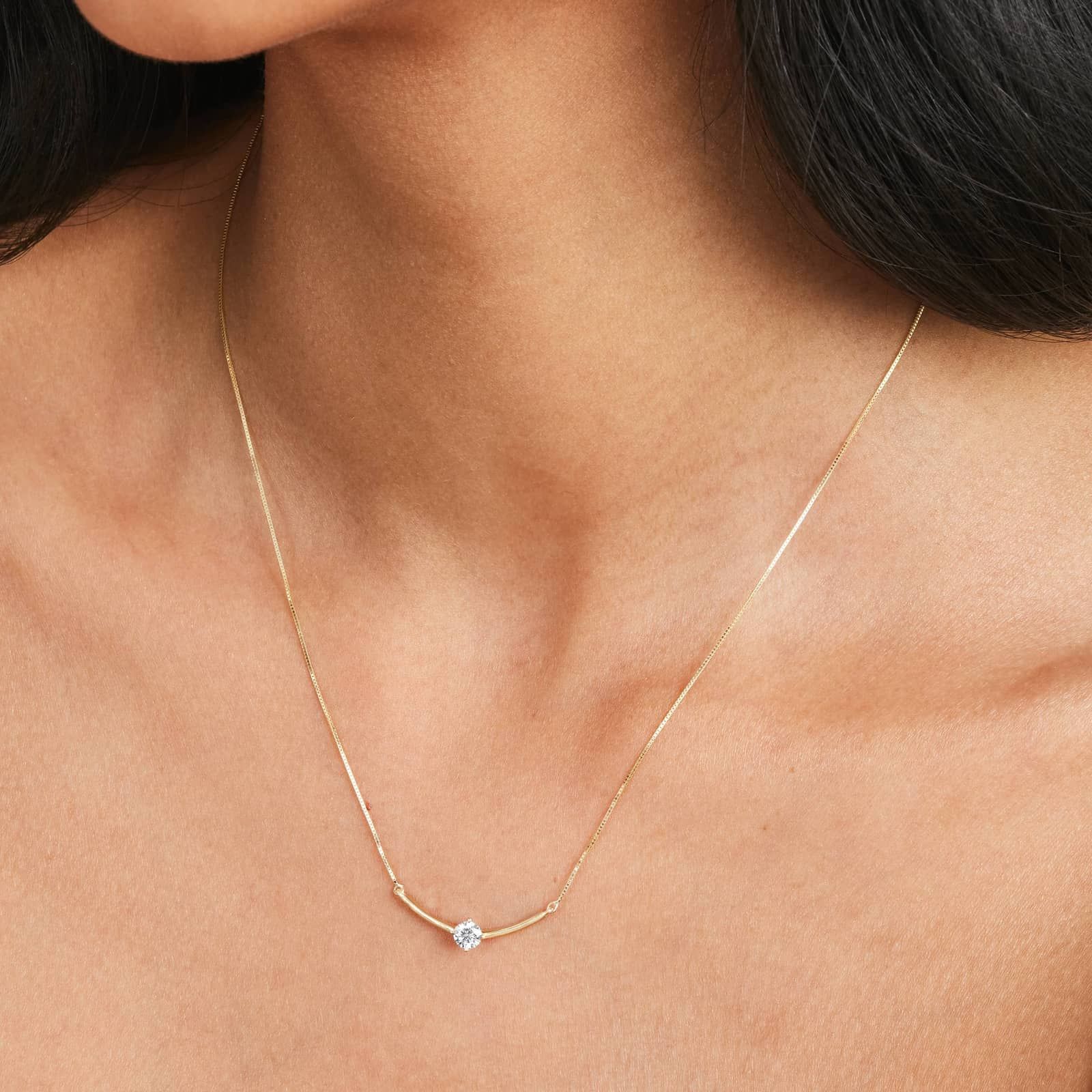 Lab-Grown Diamond Solitaire Smile Necklace In 14K Yellow Gold