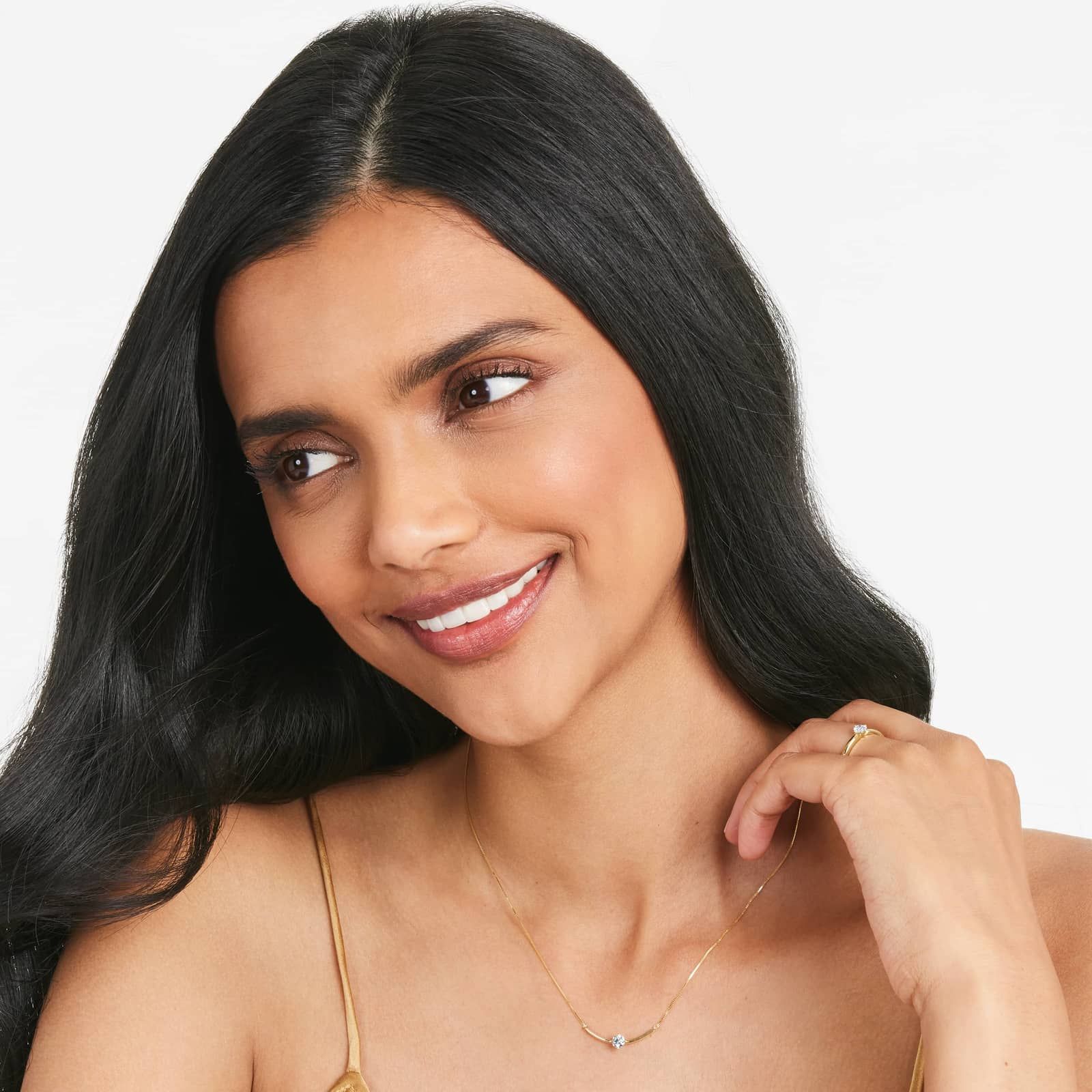 Lab-Grown Diamond Solitaire Smile Necklace In 14K Yellow Gold