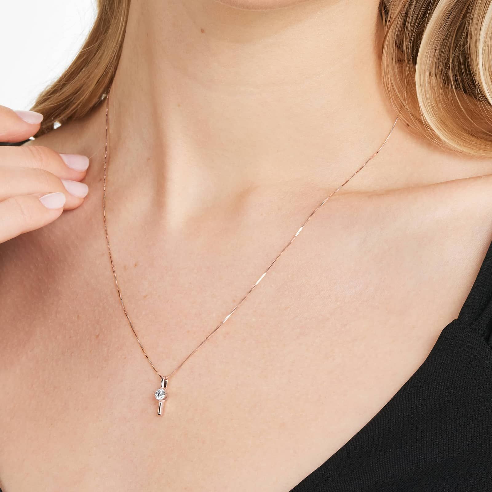 Lab-Grown Diamond Solitaire Dash Pendant In 14K Rose Gold