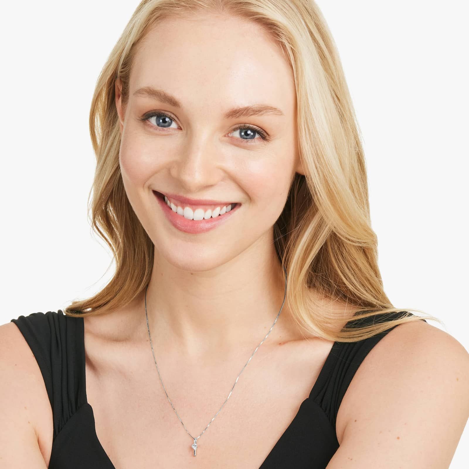 Lab-Grown Diamond Solitaire Dash Pendant In 14K White Gold