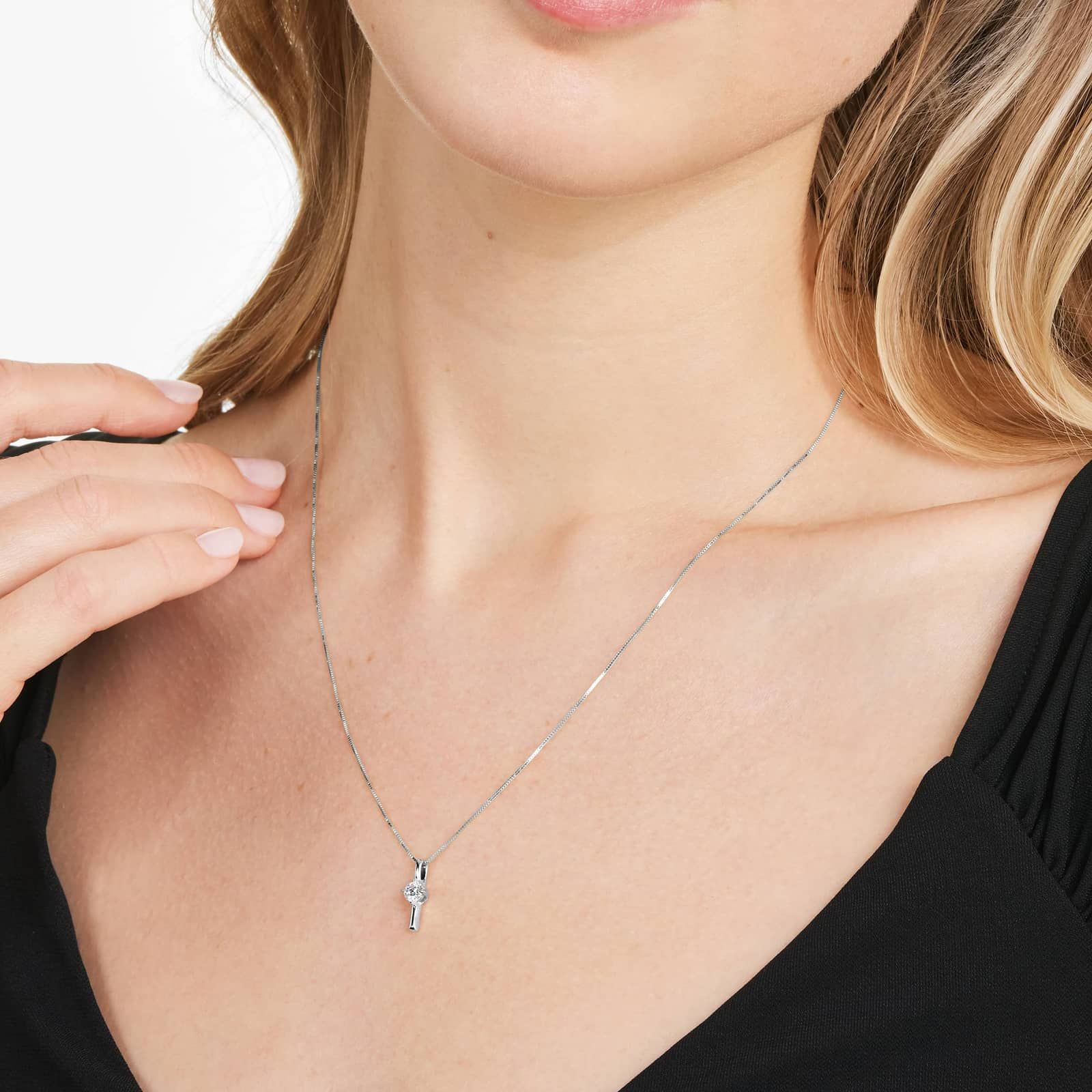 Lab-Grown Diamond Solitaire Dash Pendant In 14K White Gold