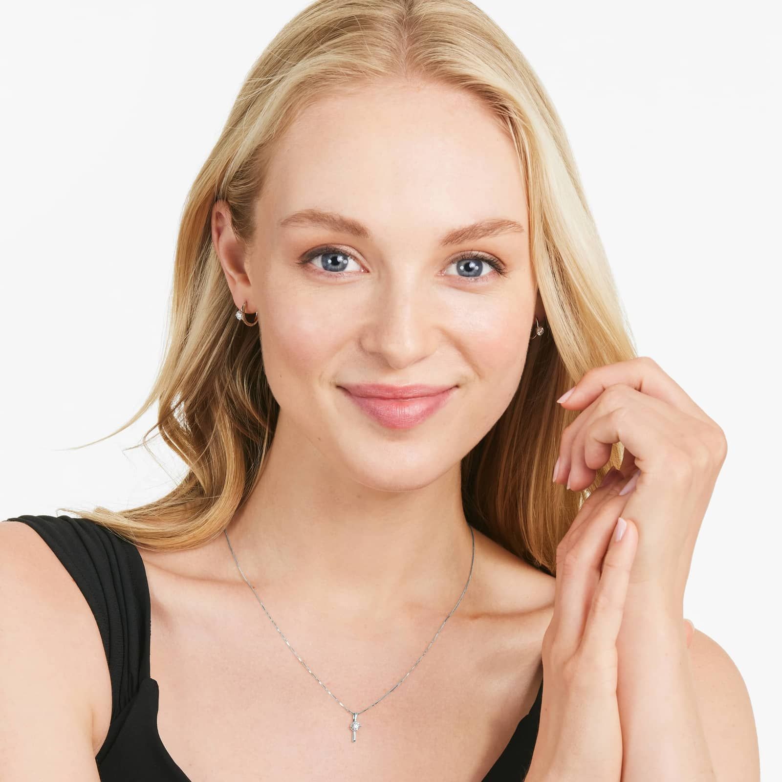 Lab-Grown Diamond Solitaire Dash Pendant In 14K White Gold