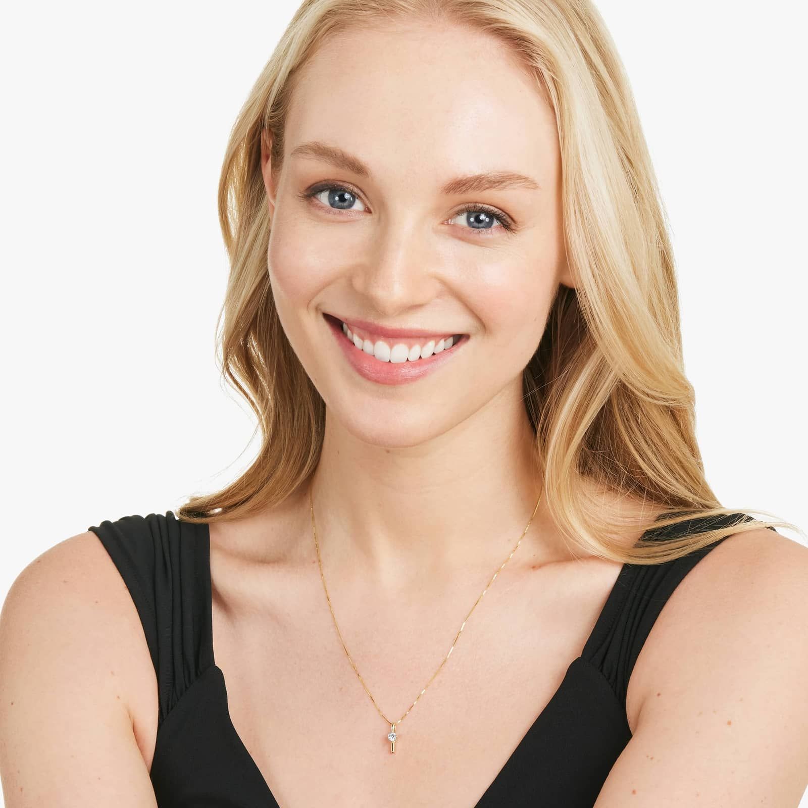 Lab-Grown Diamond Solitaire Dash Pendant In 14K Yellow Gold