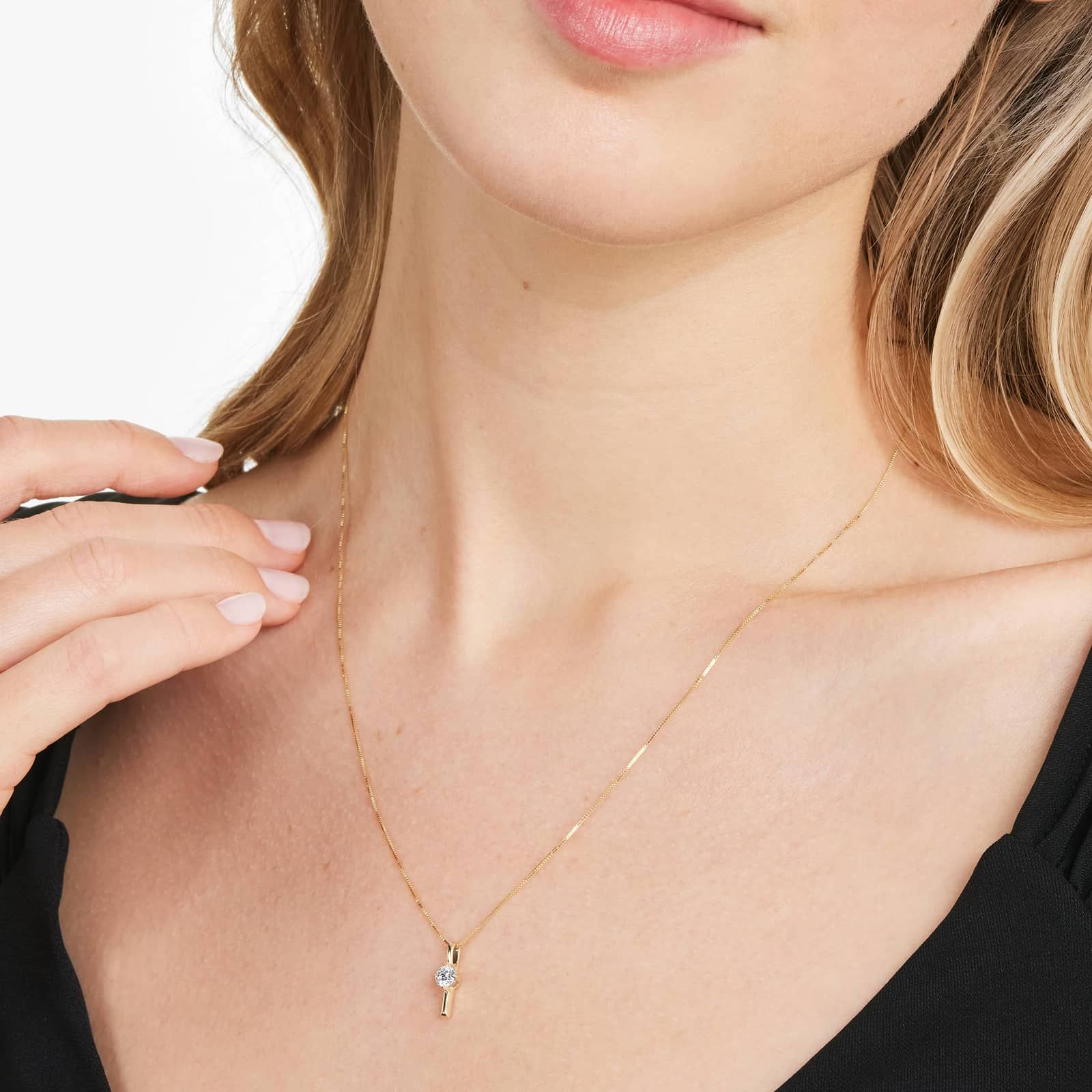 Lab-Grown Diamond Solitaire Dash Pendant In 14K Yellow Gold