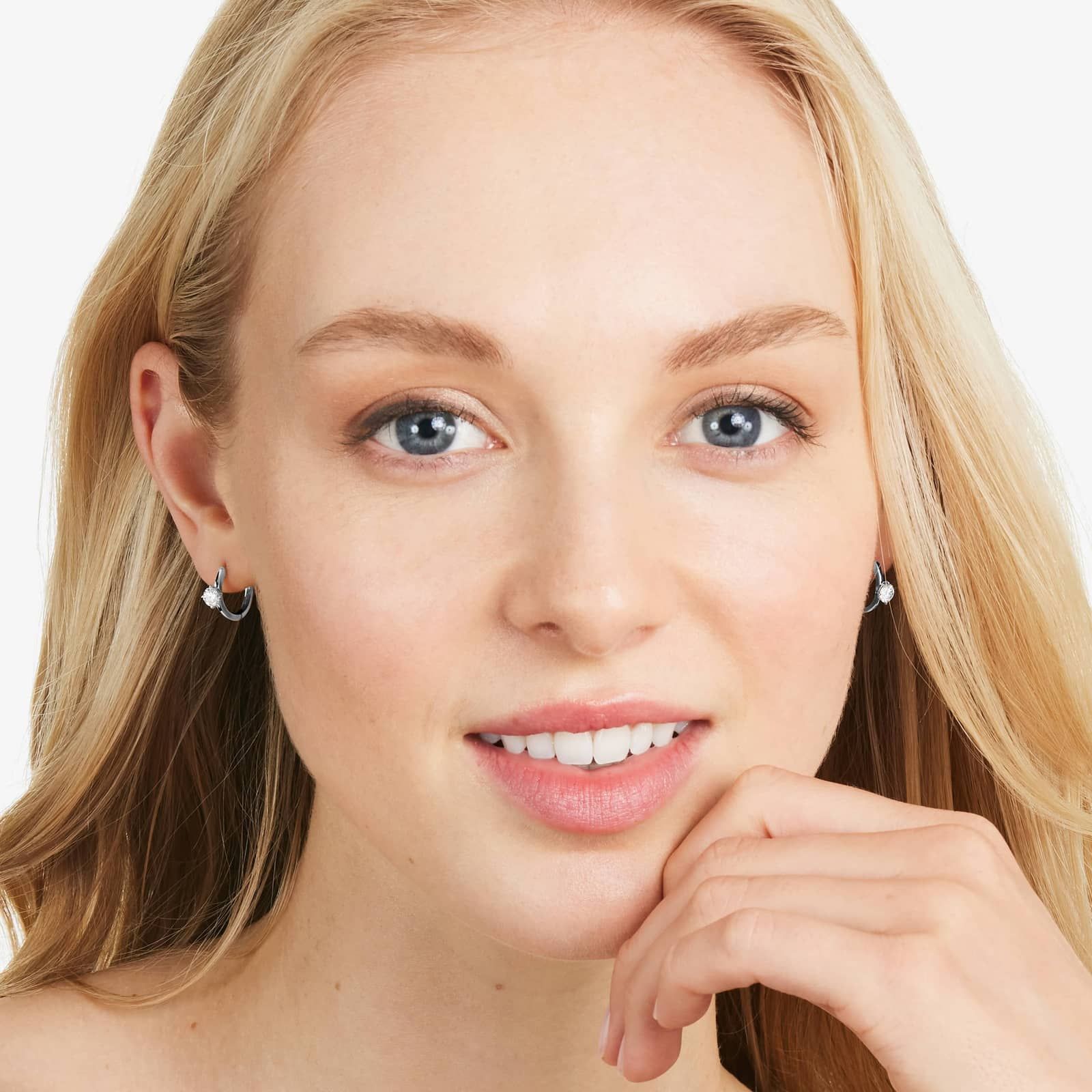 14K White Gold Lab-Grown Diamond Solitaire Hoop Earrings