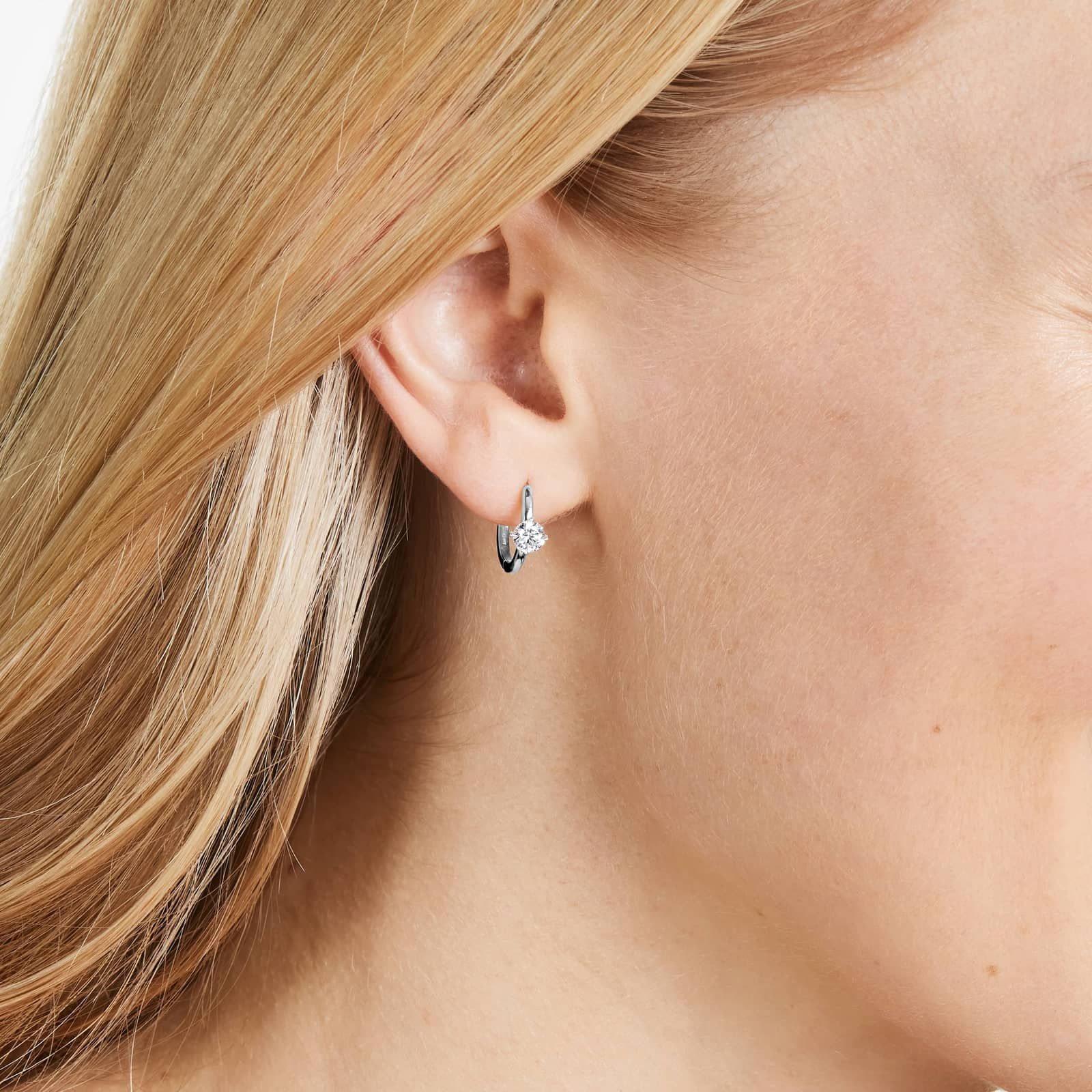 14K White Gold Lab-Grown Diamond Solitaire Hoop Earrings