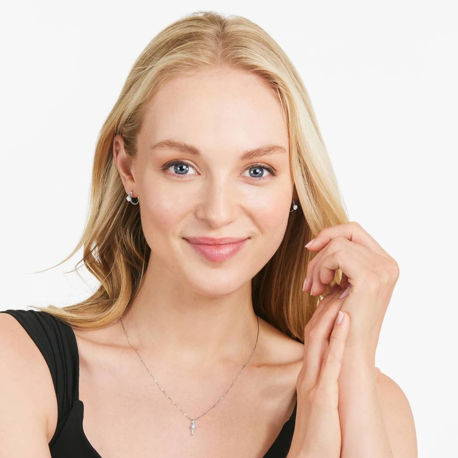 14K White Gold Lab-Grown Diamond Solitaire Hoop Earrings