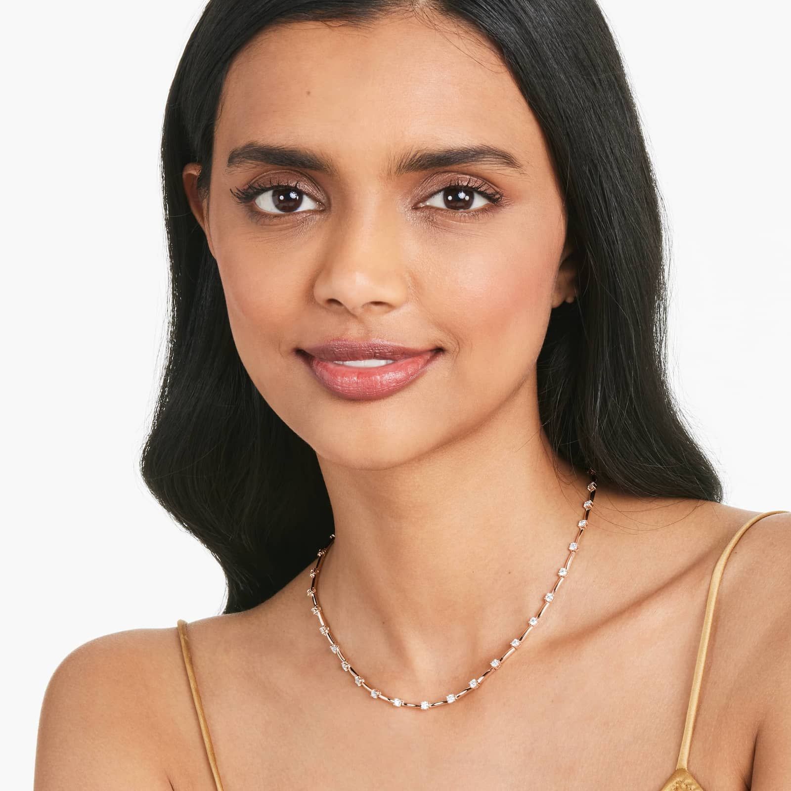 Lab-Grown Diamond Station Dash Necklace In 14K Rose Gold
