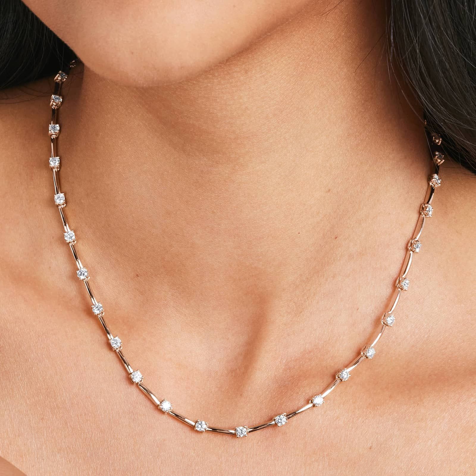 Lab-Grown Diamond Station Dash Necklace In 14K Rose Gold