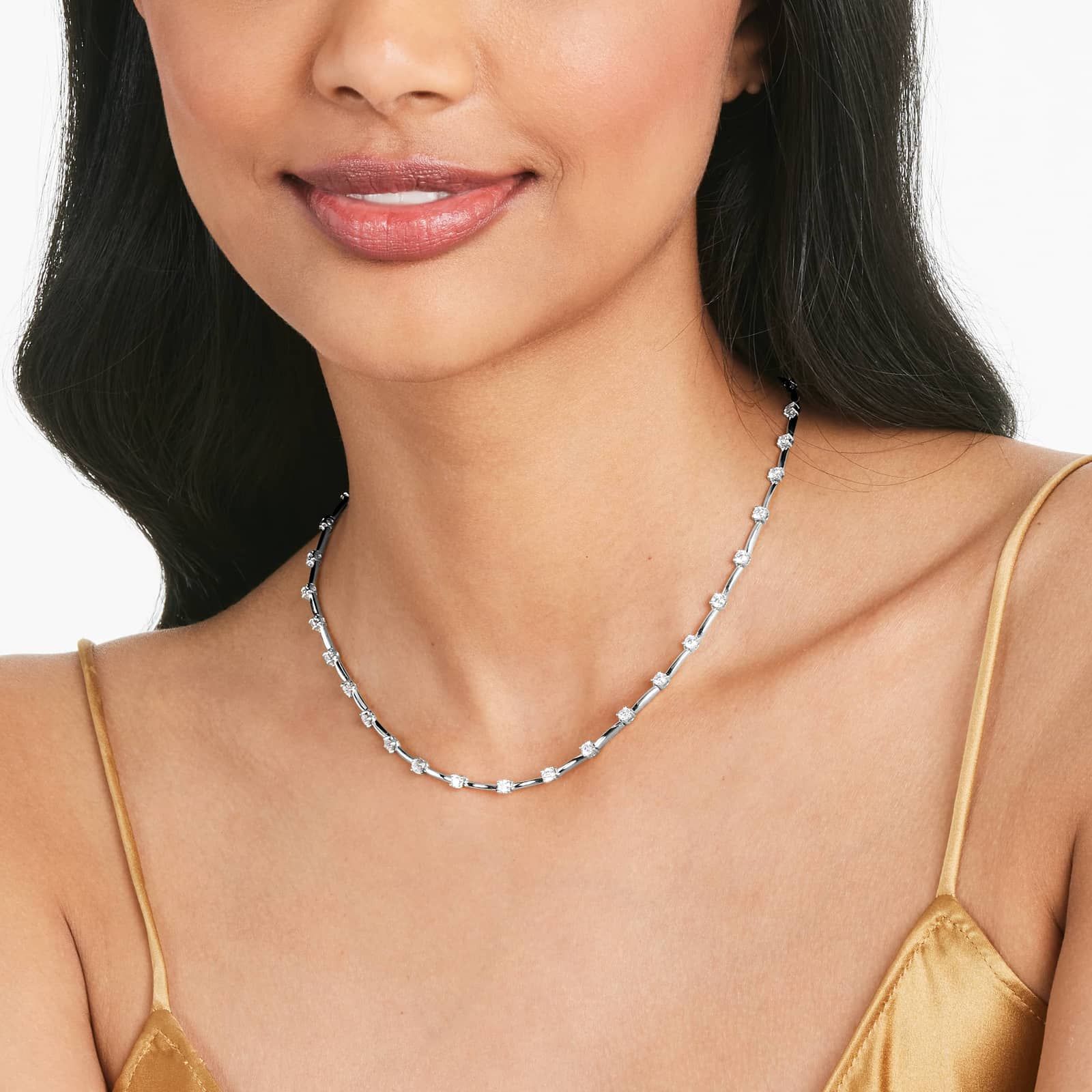 Lab-Grown Diamond Station Dash Necklace In 14K White Gold
