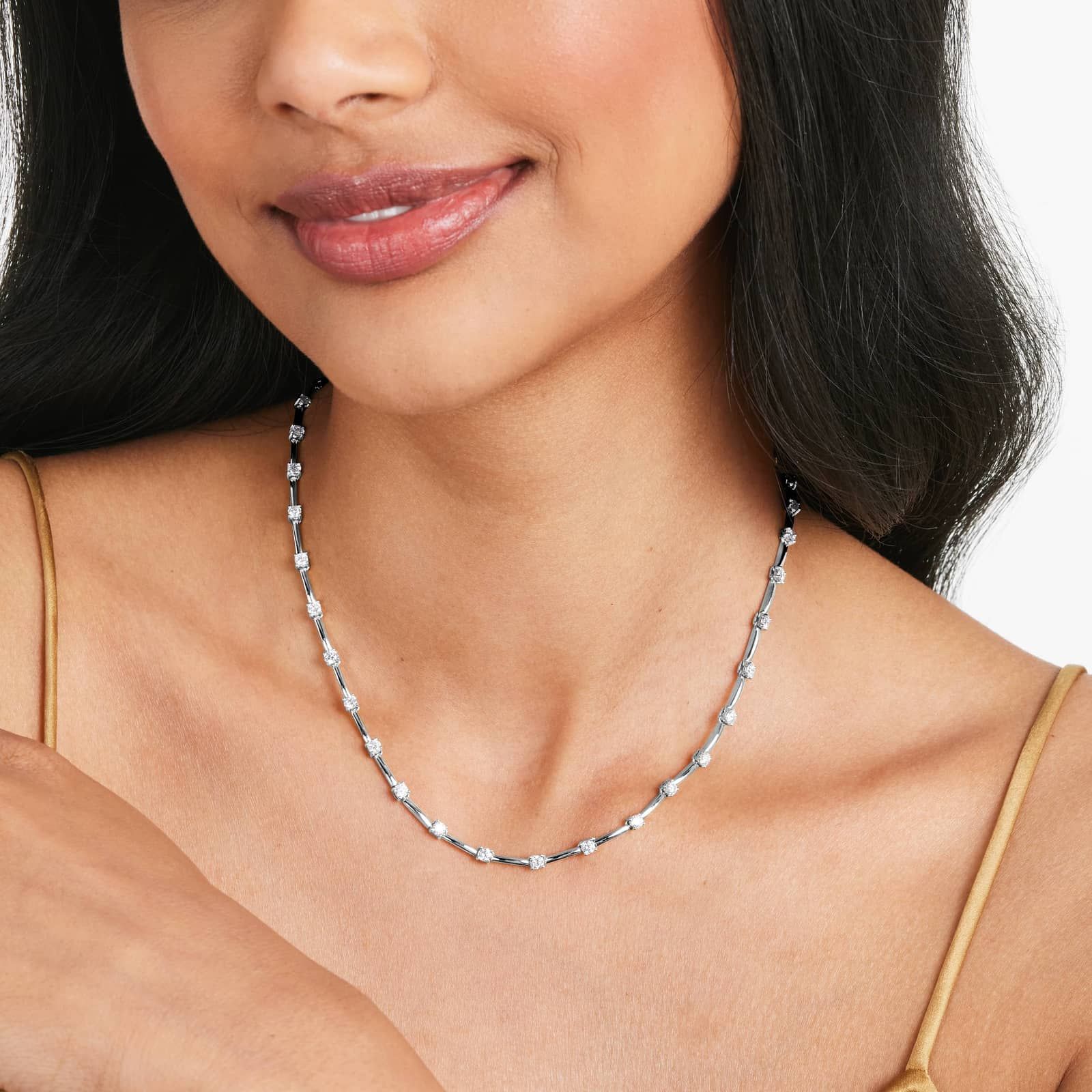 Lab-Grown Diamond Station Dash Necklace In 14K White Gold