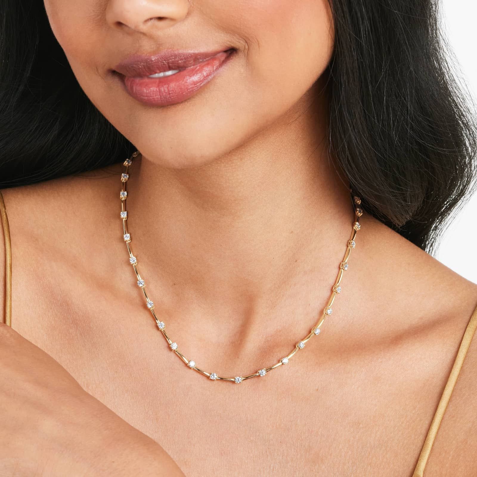 Lab-Grown Diamond Station Dash Necklace In 14K Yellow Gold