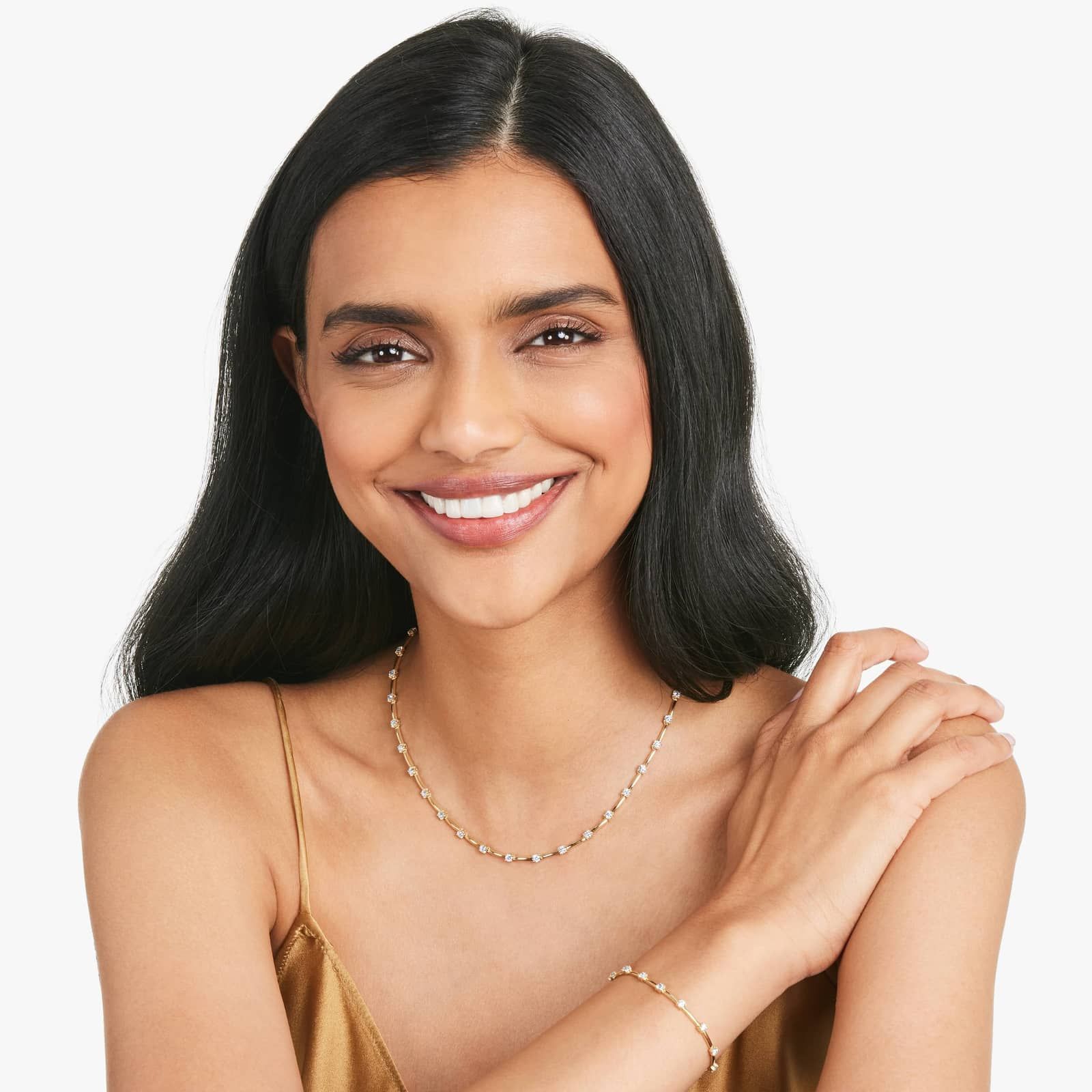 Lab-Grown Diamond Station Dash Necklace In 14K Yellow Gold