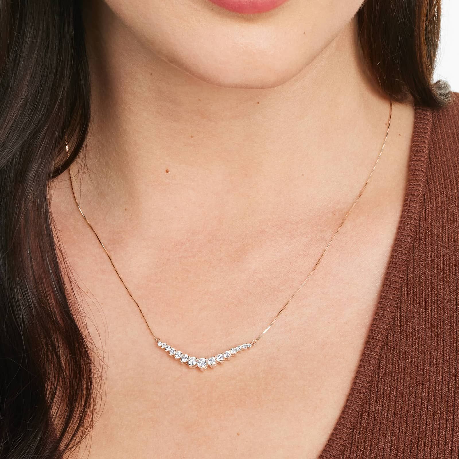 Graduating Lab-Grown Diamond Curved Necklace In 14K Rose Gold