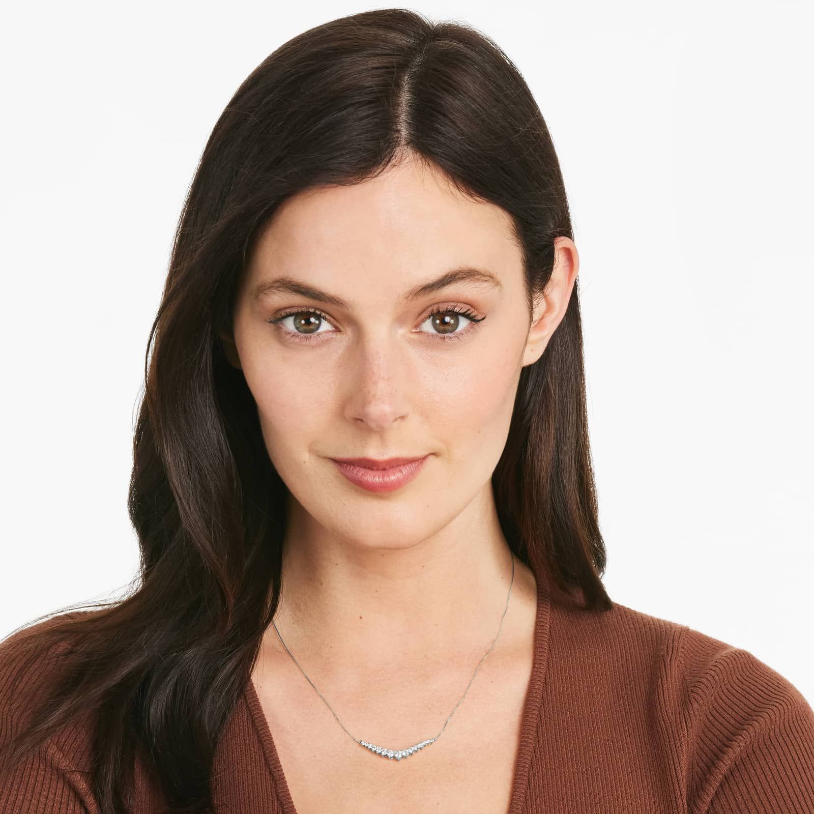 Graduating Lab-Grown Diamond Curved Necklace In 14K White Gold