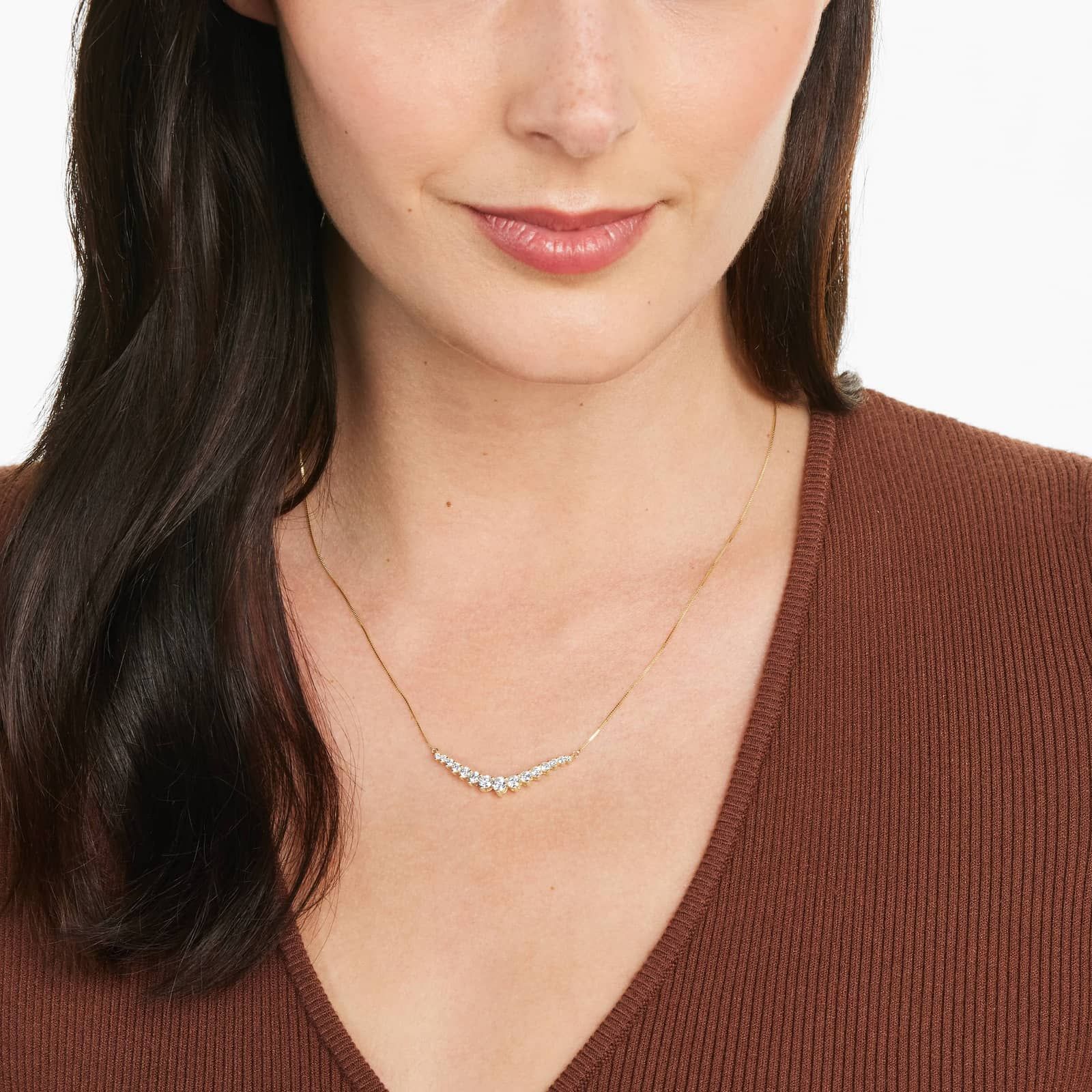 Graduating Lab-Grown Diamond Curved Necklace In 14K Yellow Gold