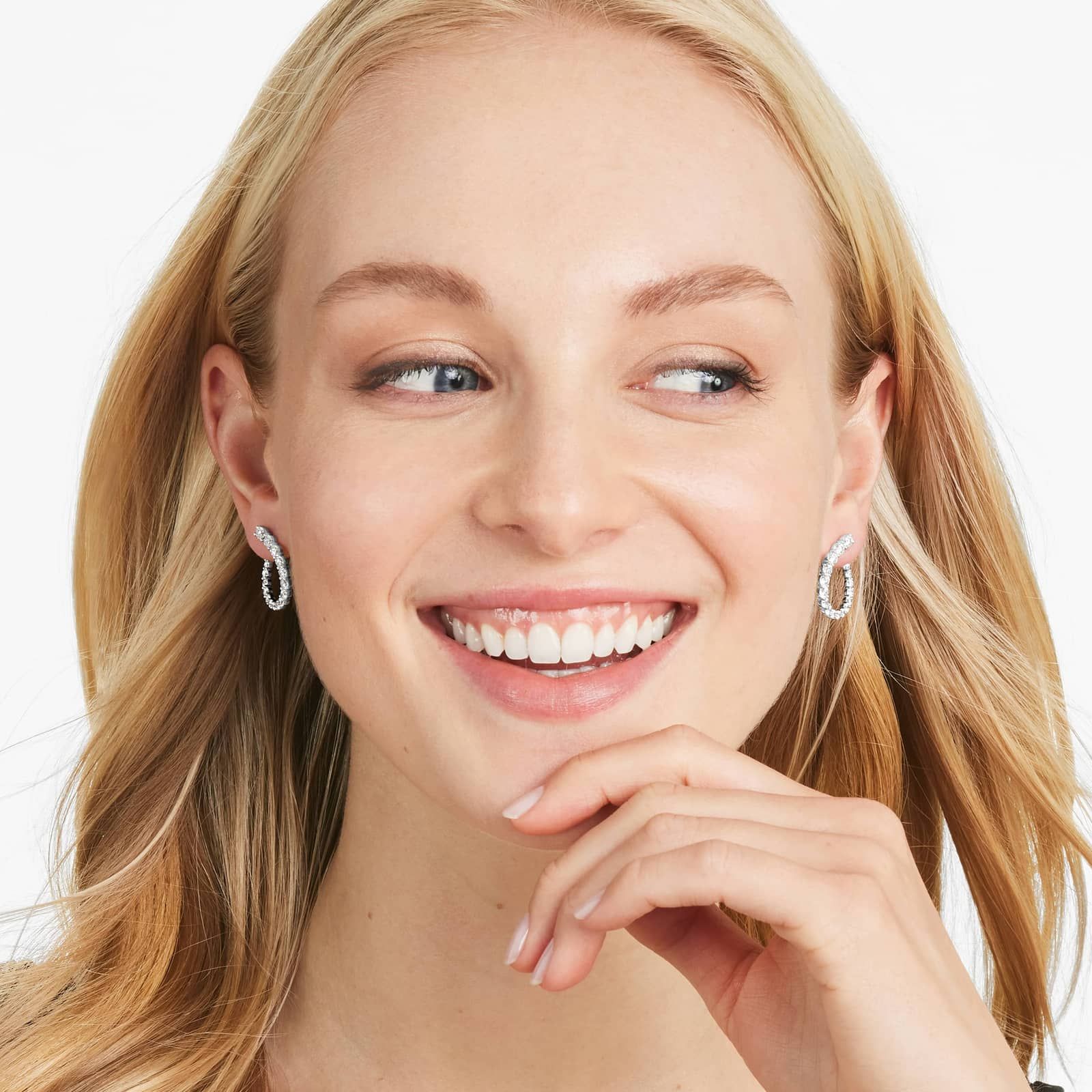 14K White Gold Front Twist Lab-Grown Diamond Hoop Earrings