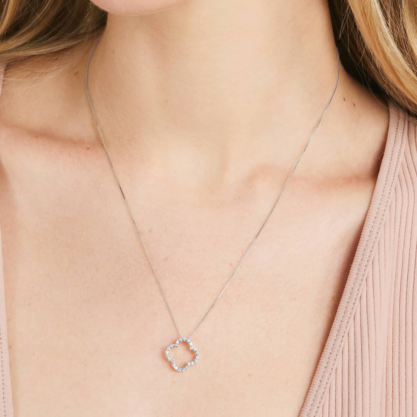 Lab-Grown Diamond Open Clover Pendant In 14K White Gold