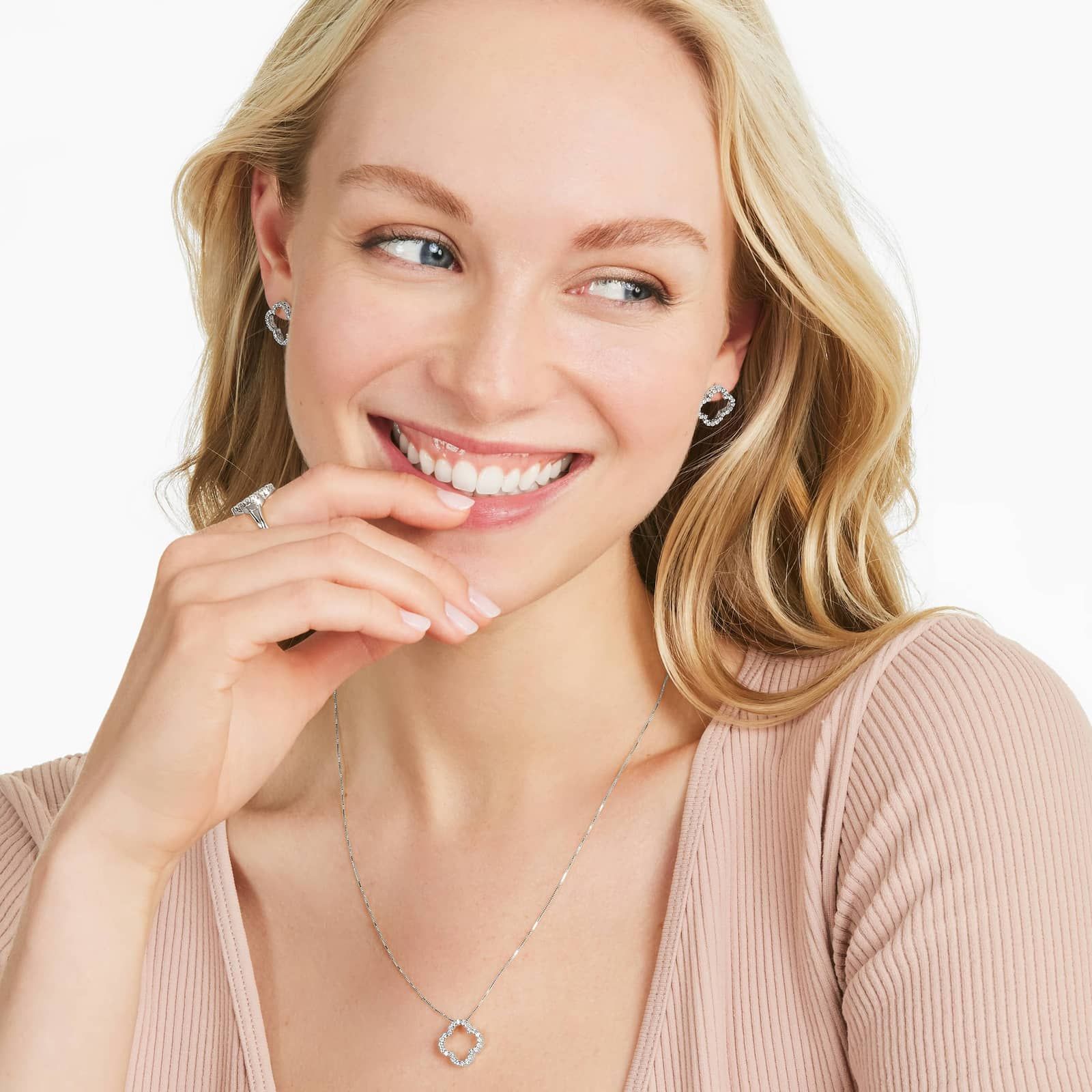 Lab-Grown Diamond Open Clover Pendant In 14K White Gold