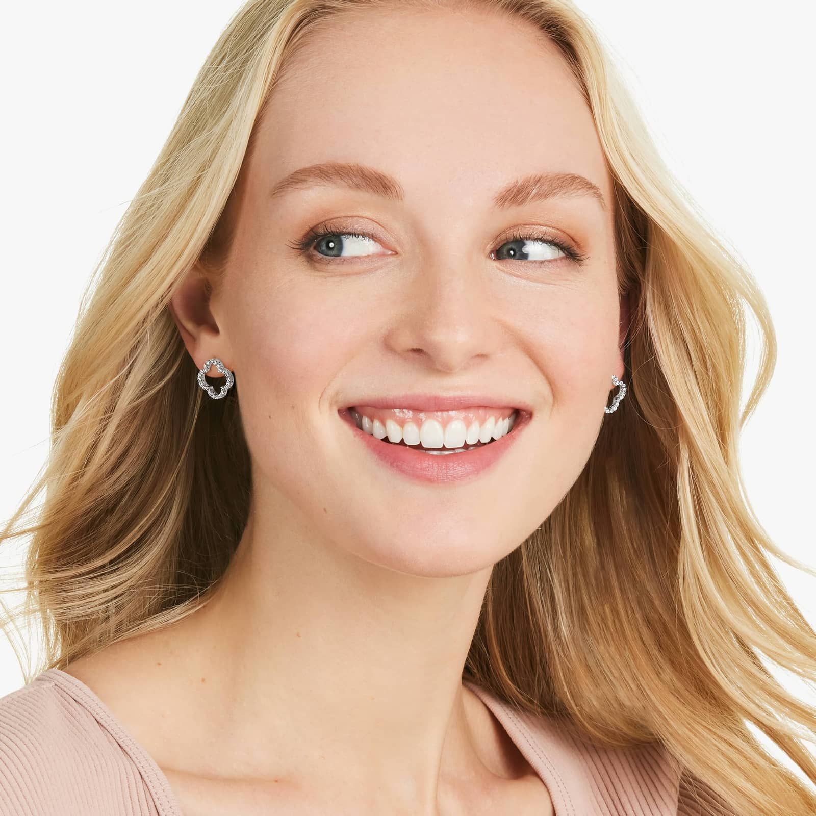 14K White Gold Lab-Grown Diamond Open Clover Stud Earrings