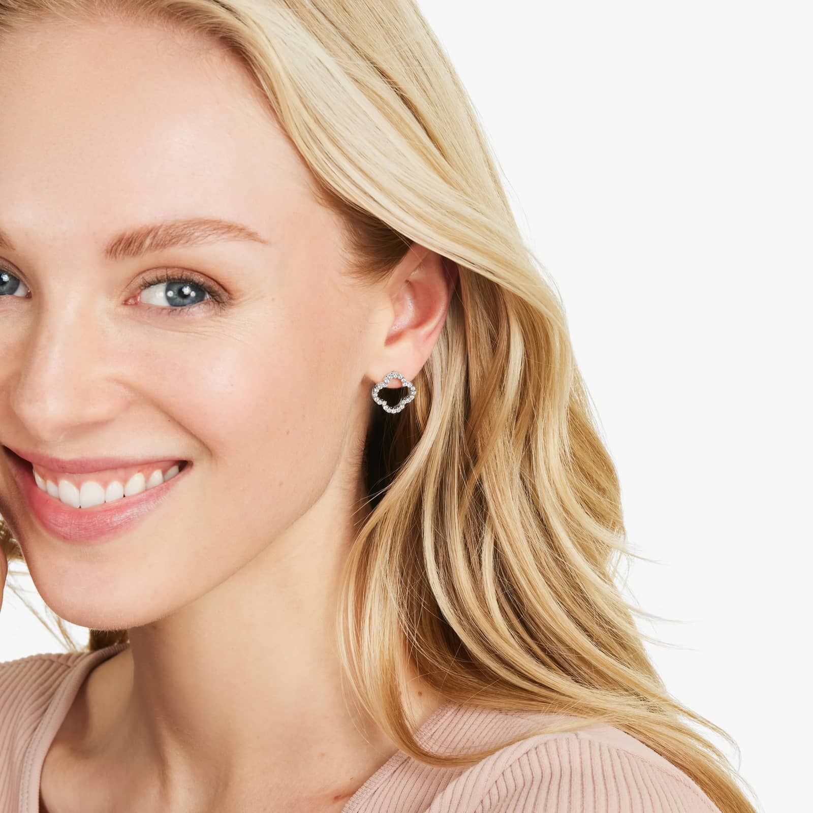 14K White Gold Lab-Grown Diamond Open Clover Stud Earrings